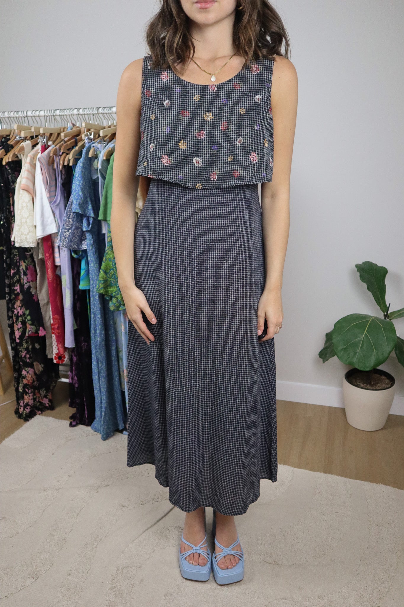 Vintage x Gingham Floral Tie Maxi Dress (4)