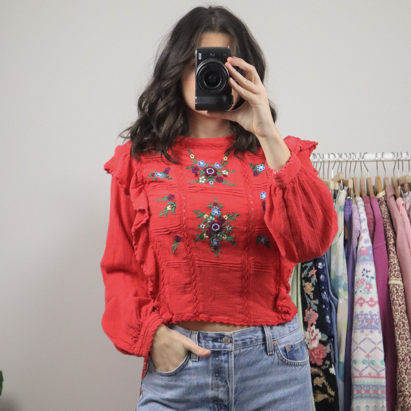 Free People x Cotton Embroidered Blouse (S)