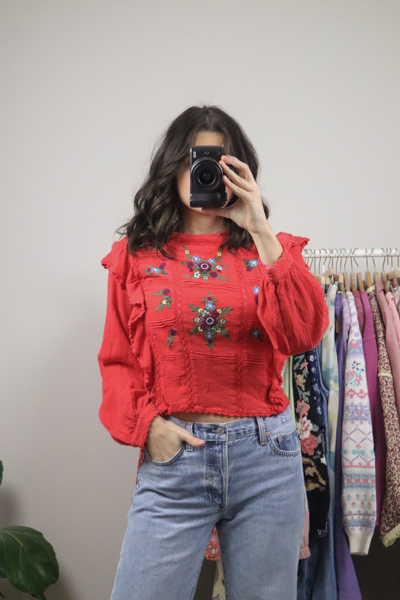 Free People x Cotton Embroidered Blouse (S)