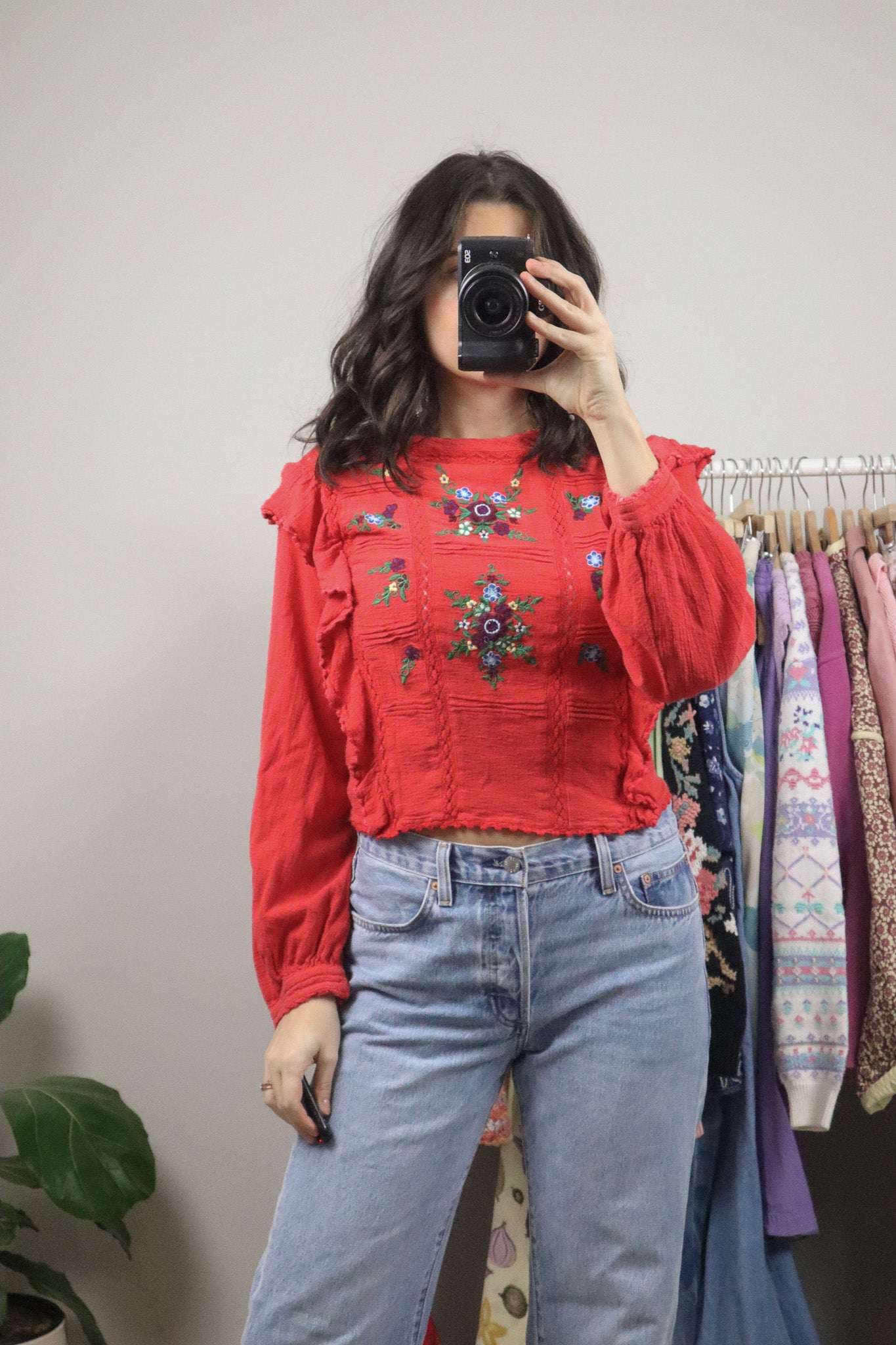 Free People x Cotton Embroidered Blouse (S)