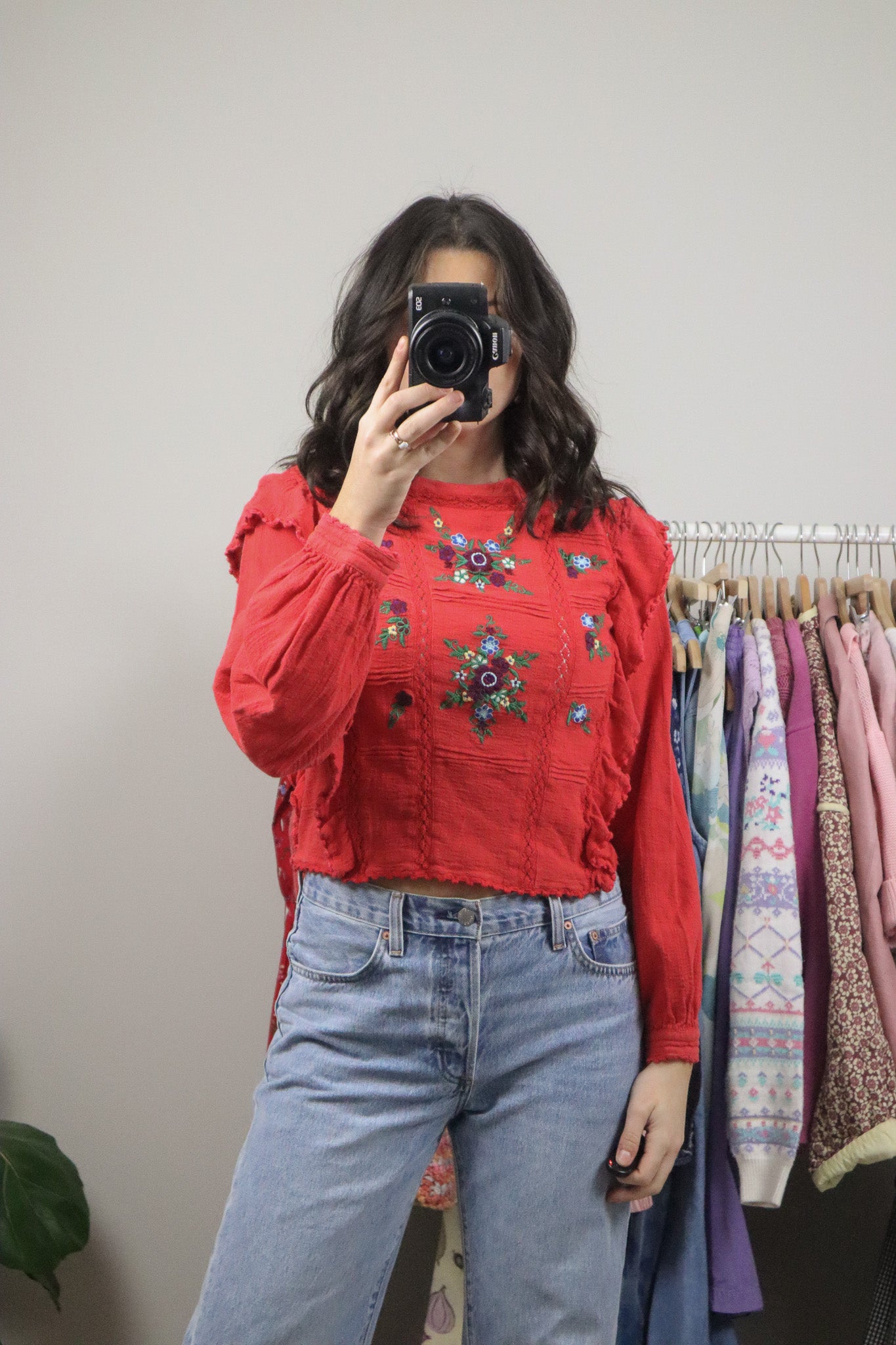 Free People x Cotton Embroidered Blouse (S)