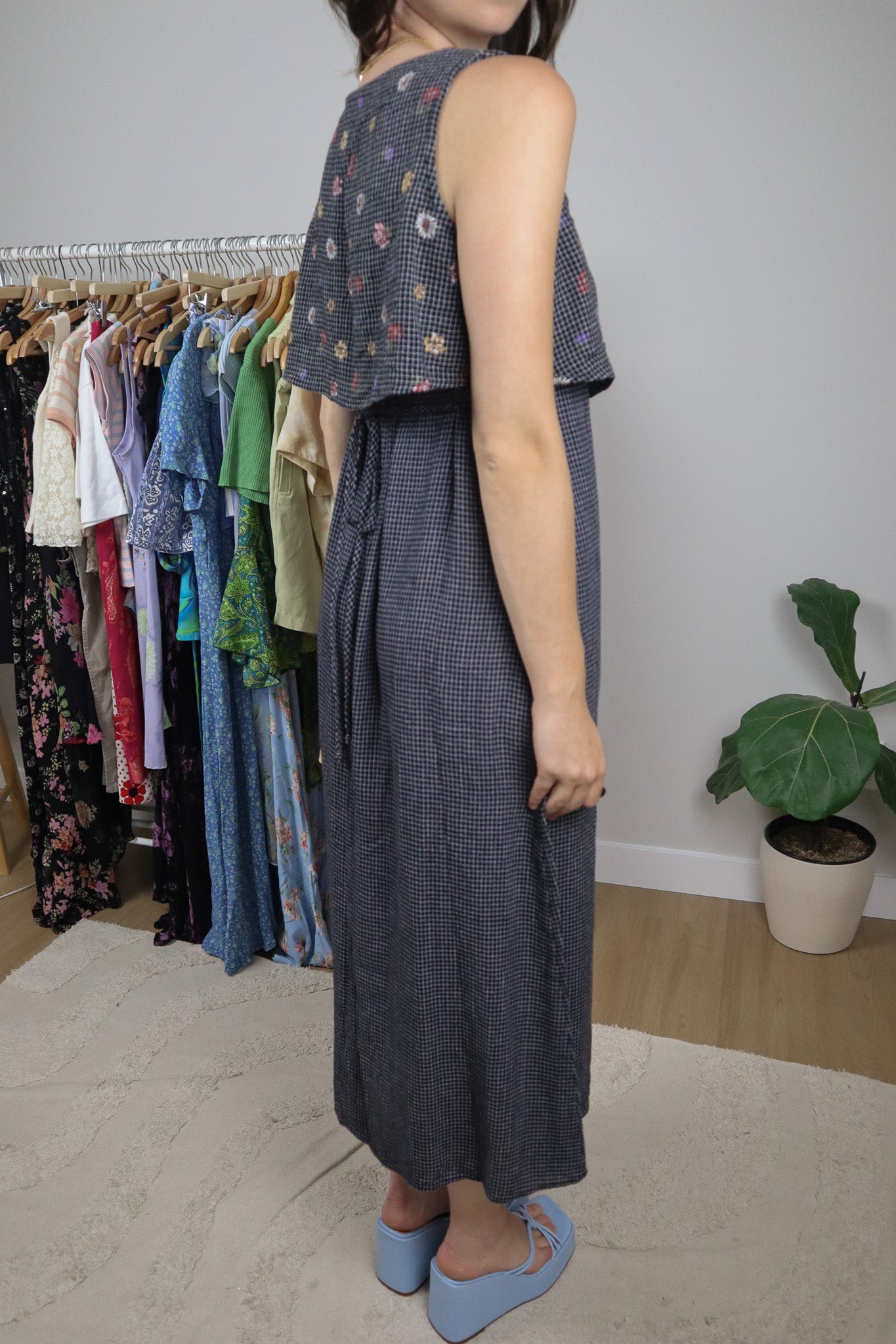 Vintage x Gingham Floral Tie Maxi Dress (4)