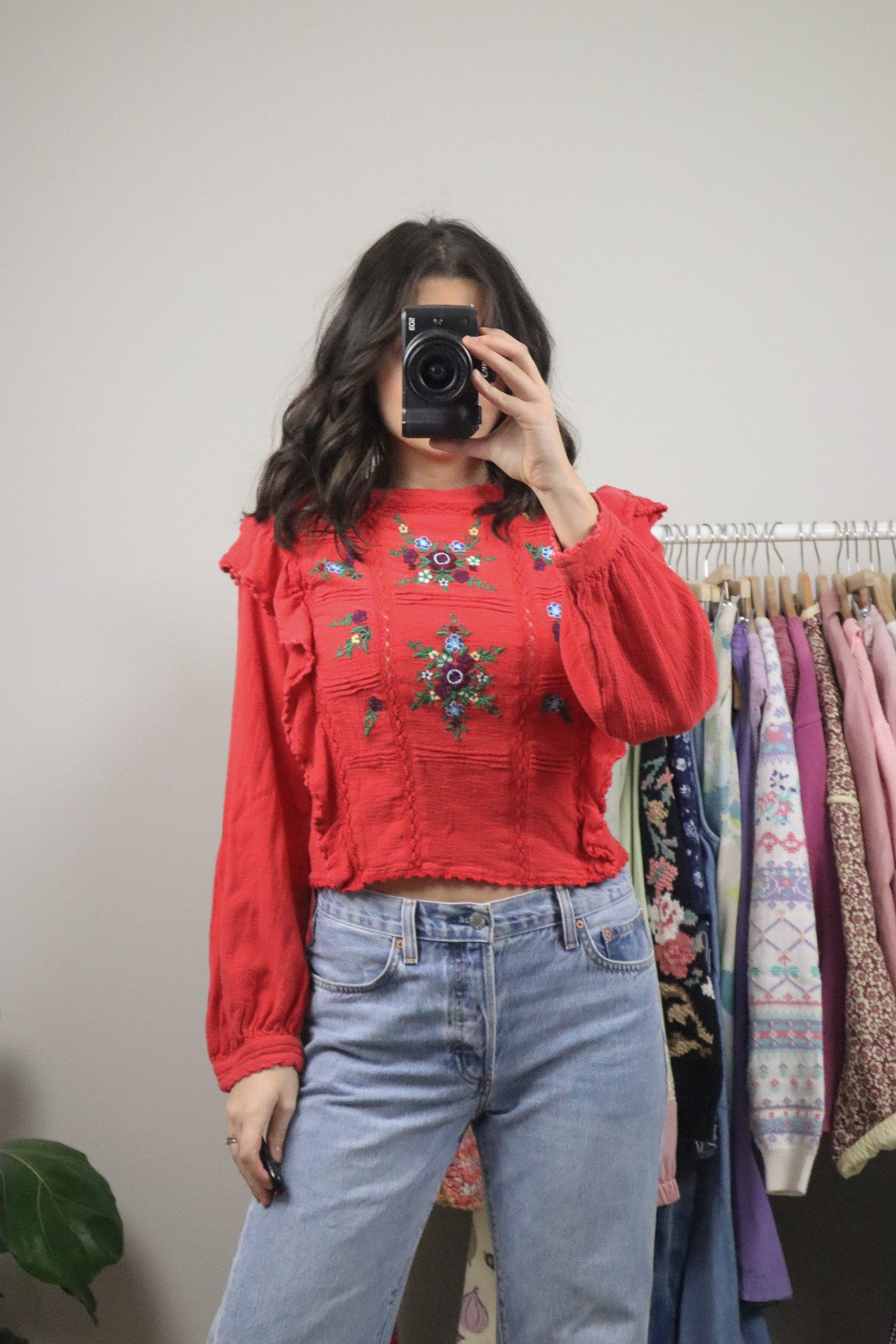 Free People x Cotton Embroidered Blouse (S)