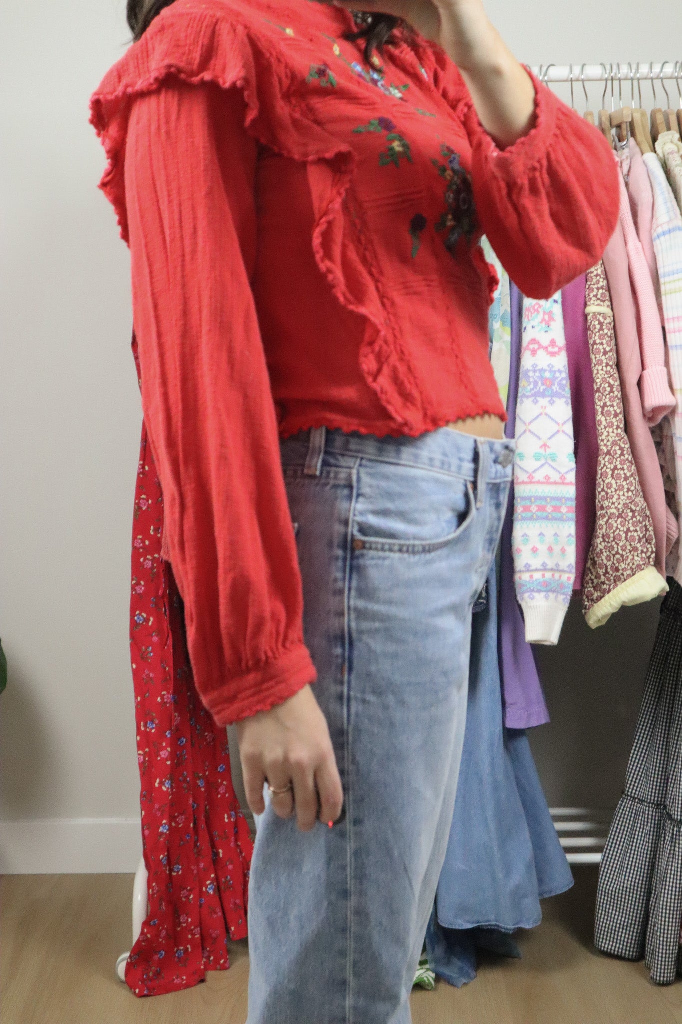 Free People x Cotton Embroidered Blouse (S)