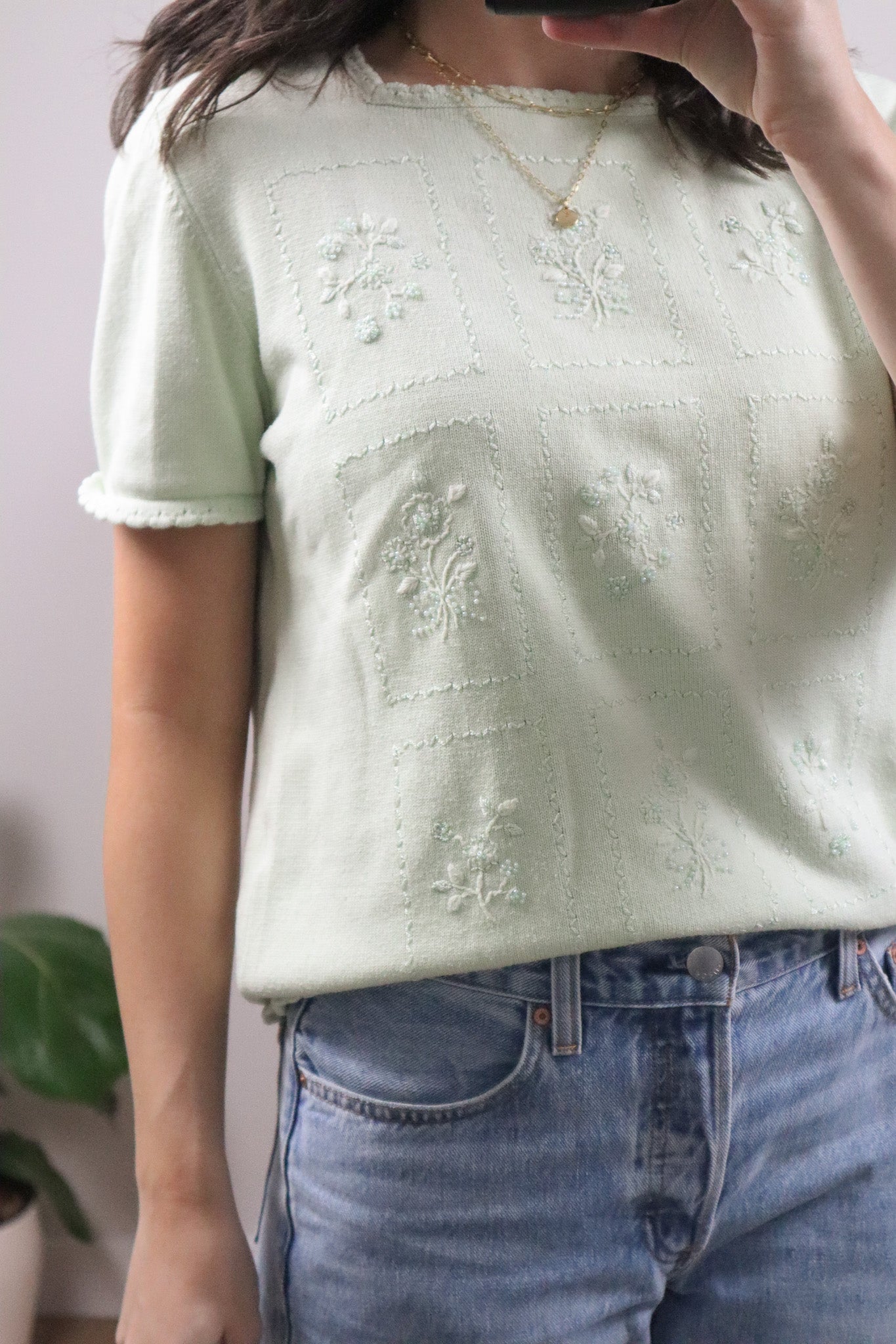 Vintage x Beaded Short-Sleeve Knit (M)