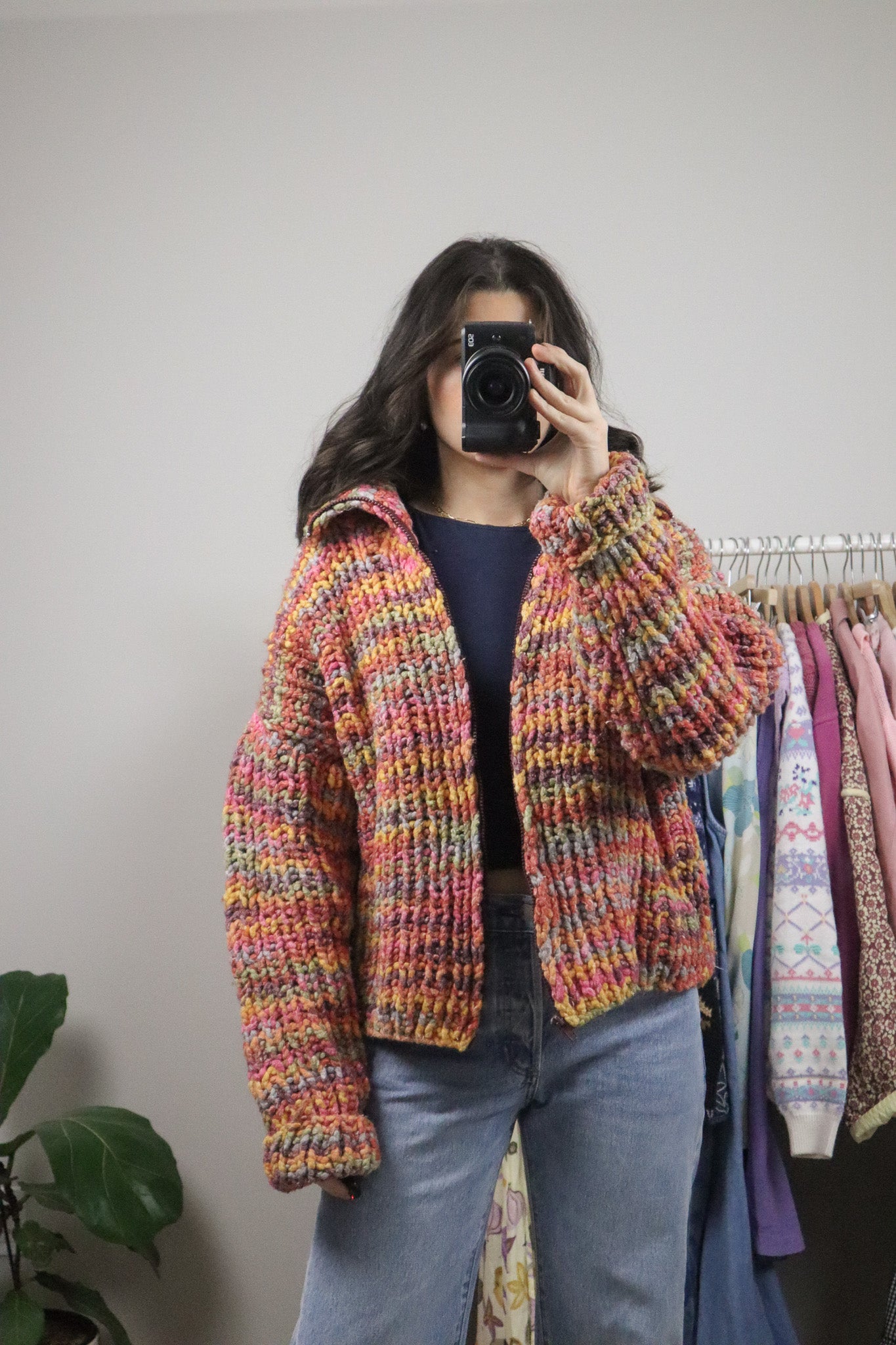 Vintage x Cotton/Wool Colourful Chunky Knit Cardigan (L)