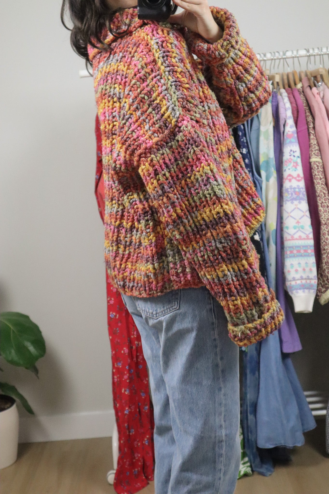 Vintage x Cotton/Wool Colourful Chunky Knit Cardigan (L)