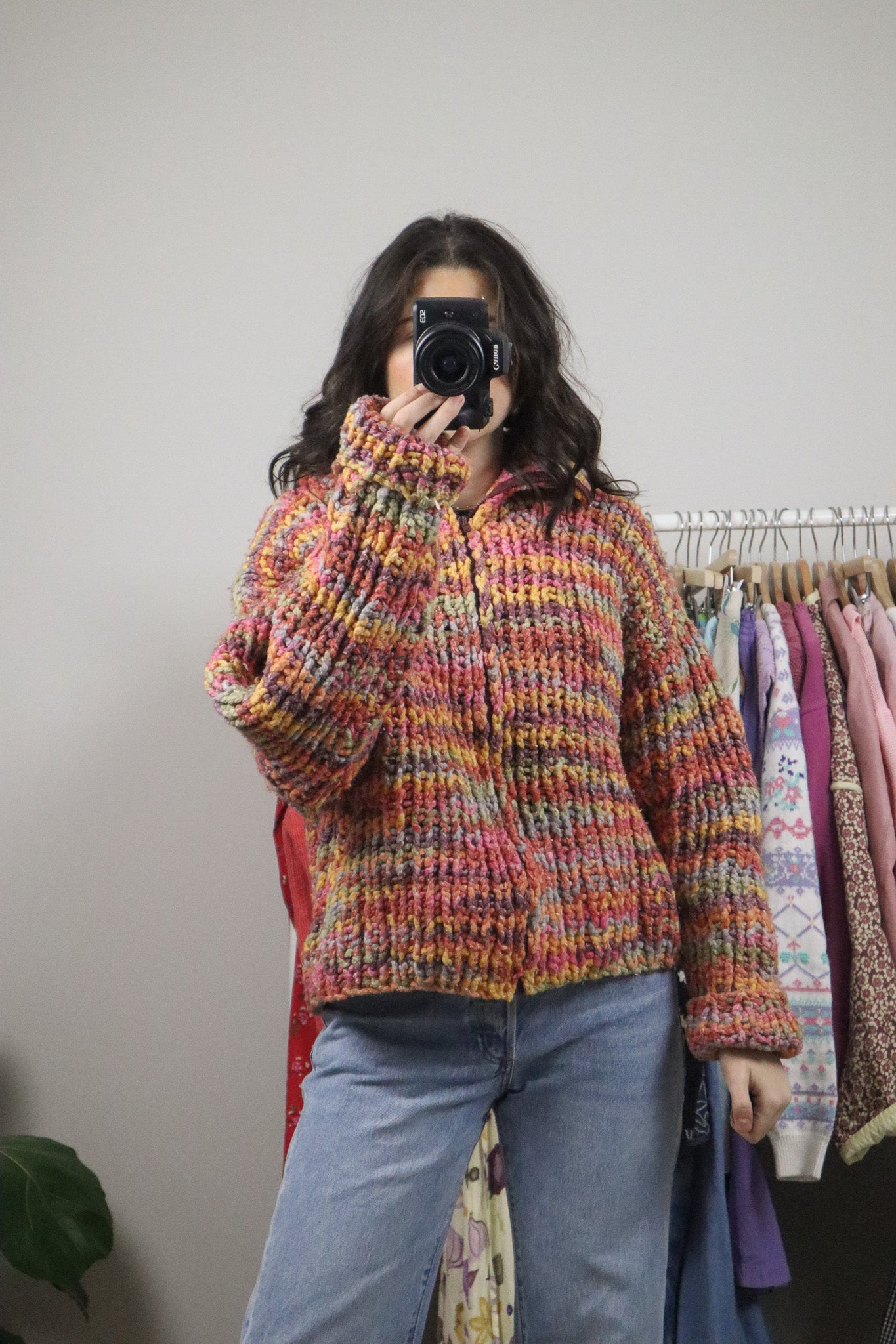 Vintage x Cotton/Wool Colourful Chunky Knit Cardigan (L)