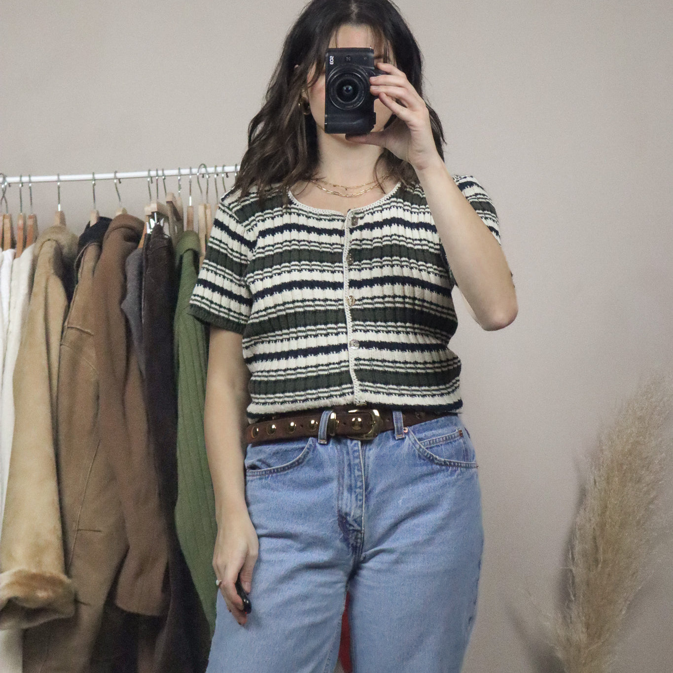 Made in USA x Vintage x Striped Short Sleeve Knit (M)