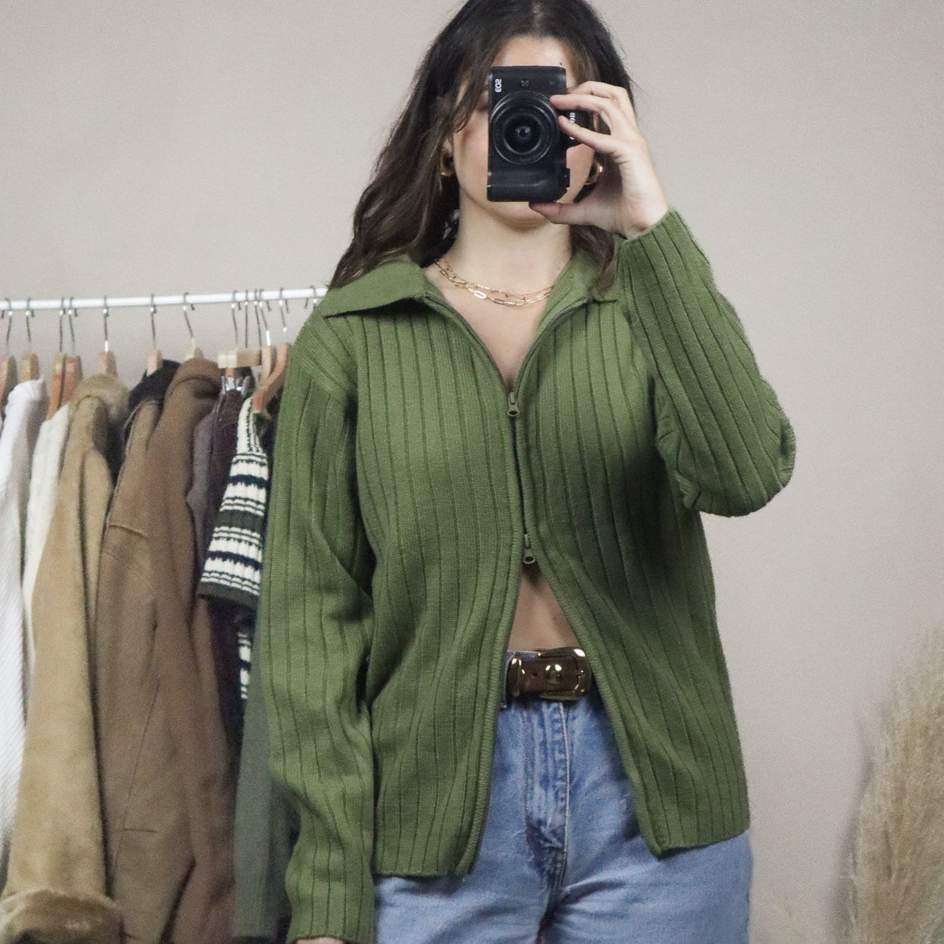 Vintage x Zip-Up Collar Sweater (S/M)