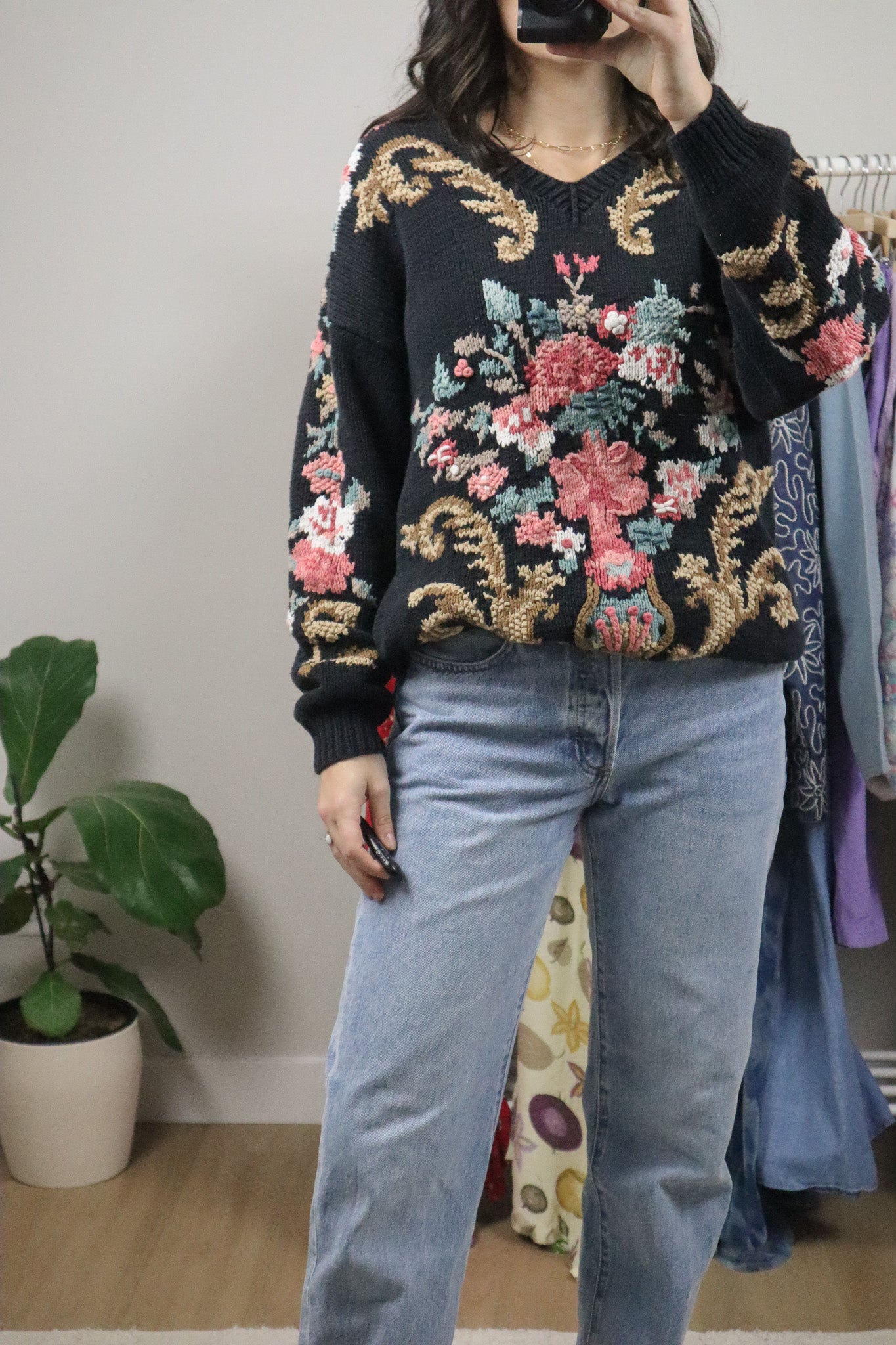 Vintage x Hand Knit Graphic Chunky Knit (M/L)