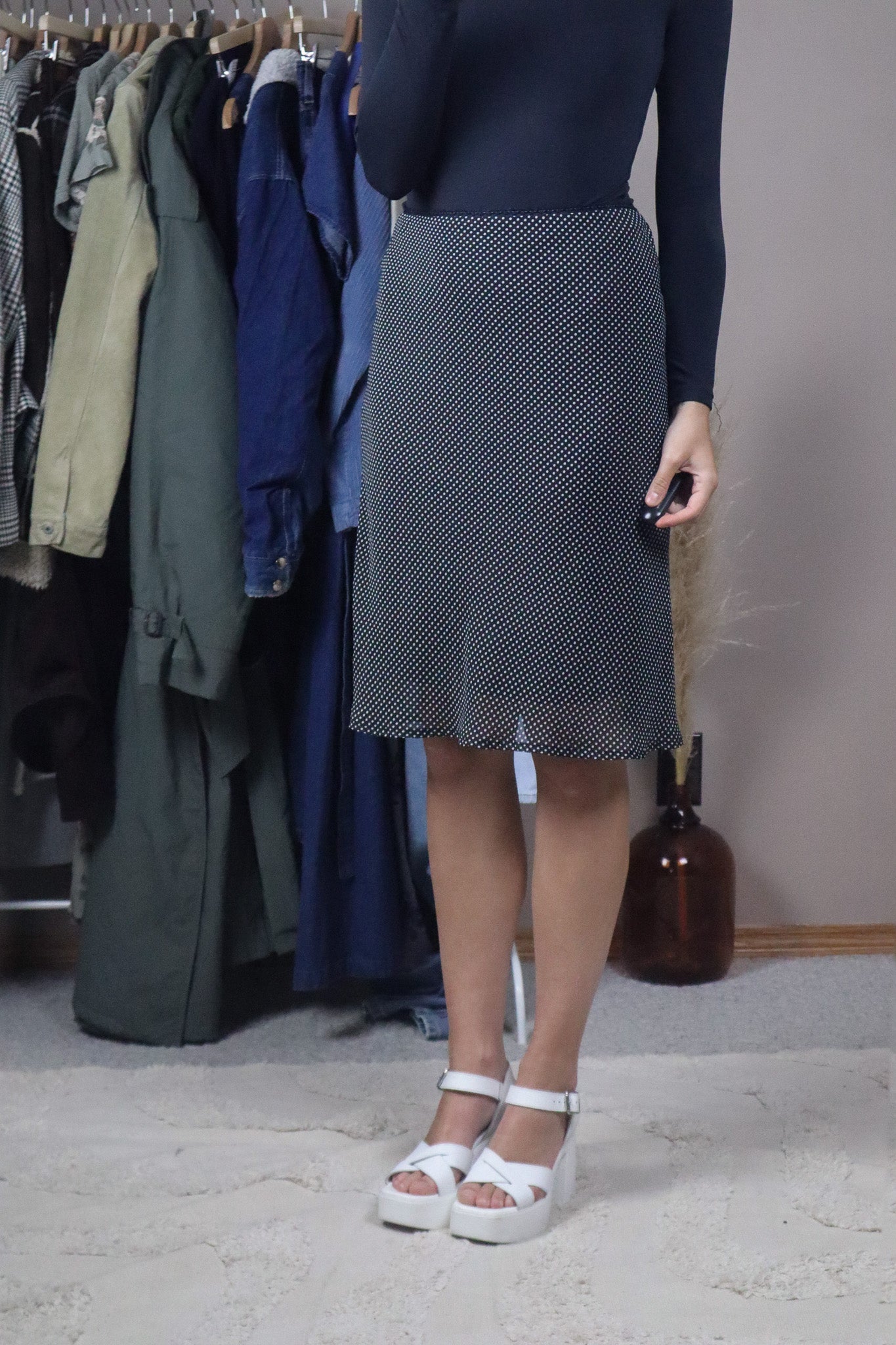 Vintage x Polka Dot Midi Skirt (L)