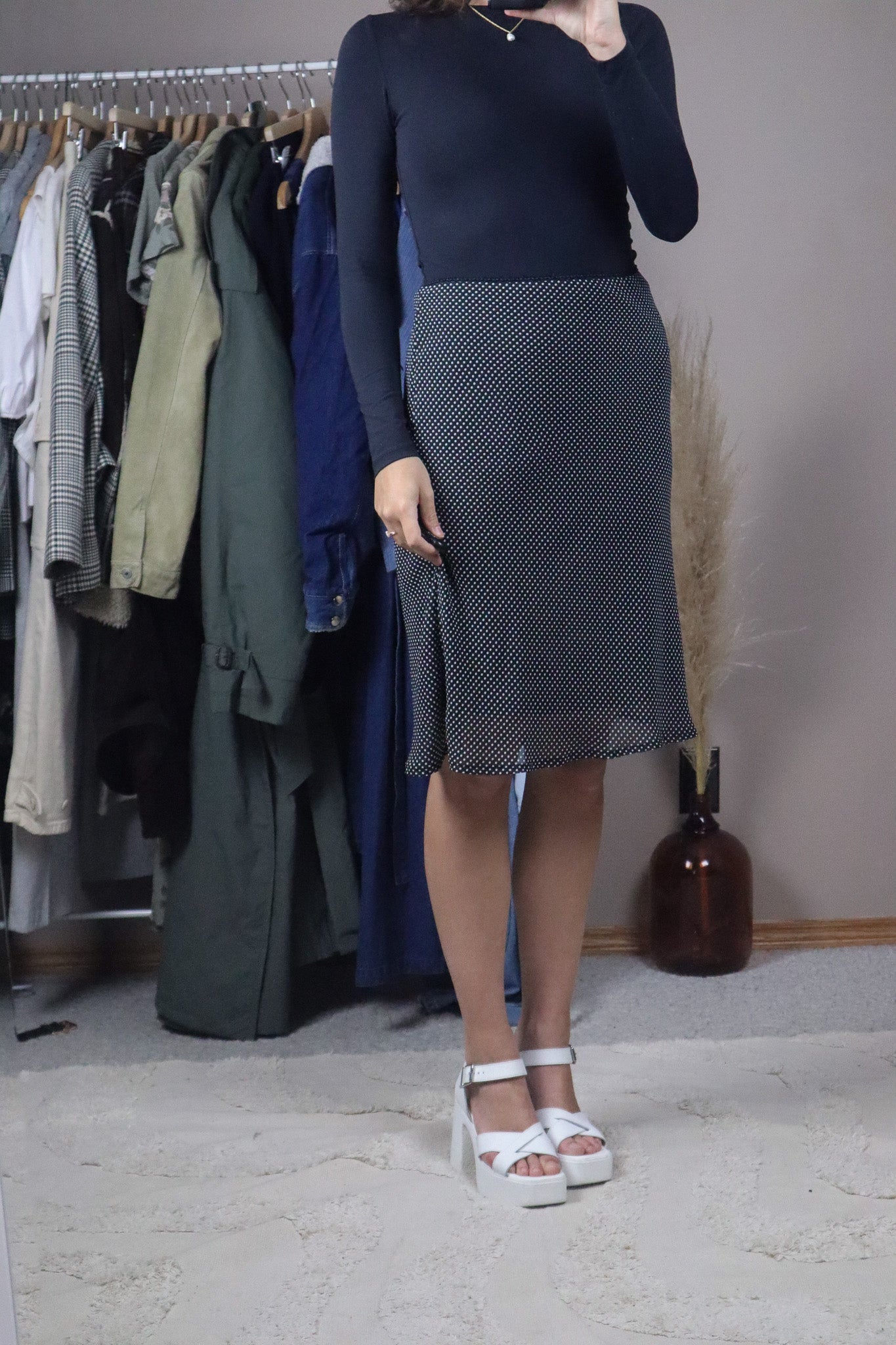 Vintage x Polka Dot Midi Skirt (L)