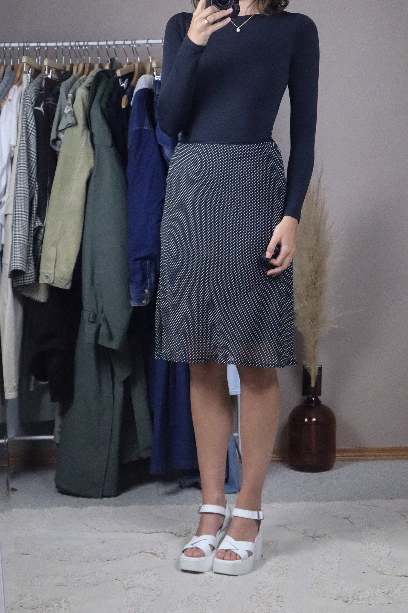 Vintage x Polka Dot Midi Skirt (L)