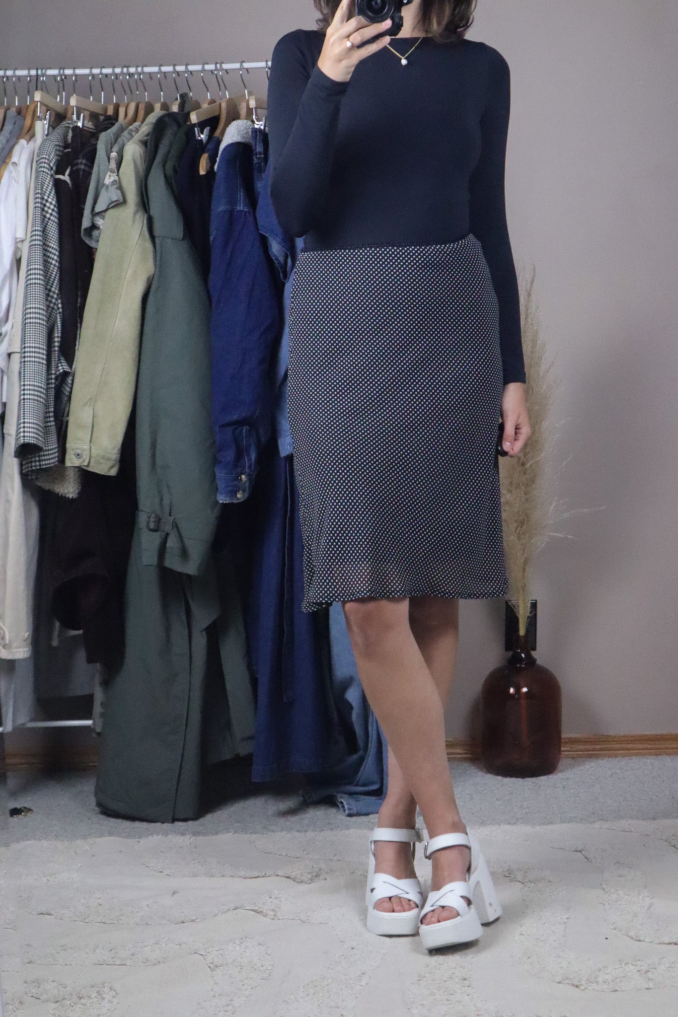 Vintage x Polka Dot Midi Skirt (L)