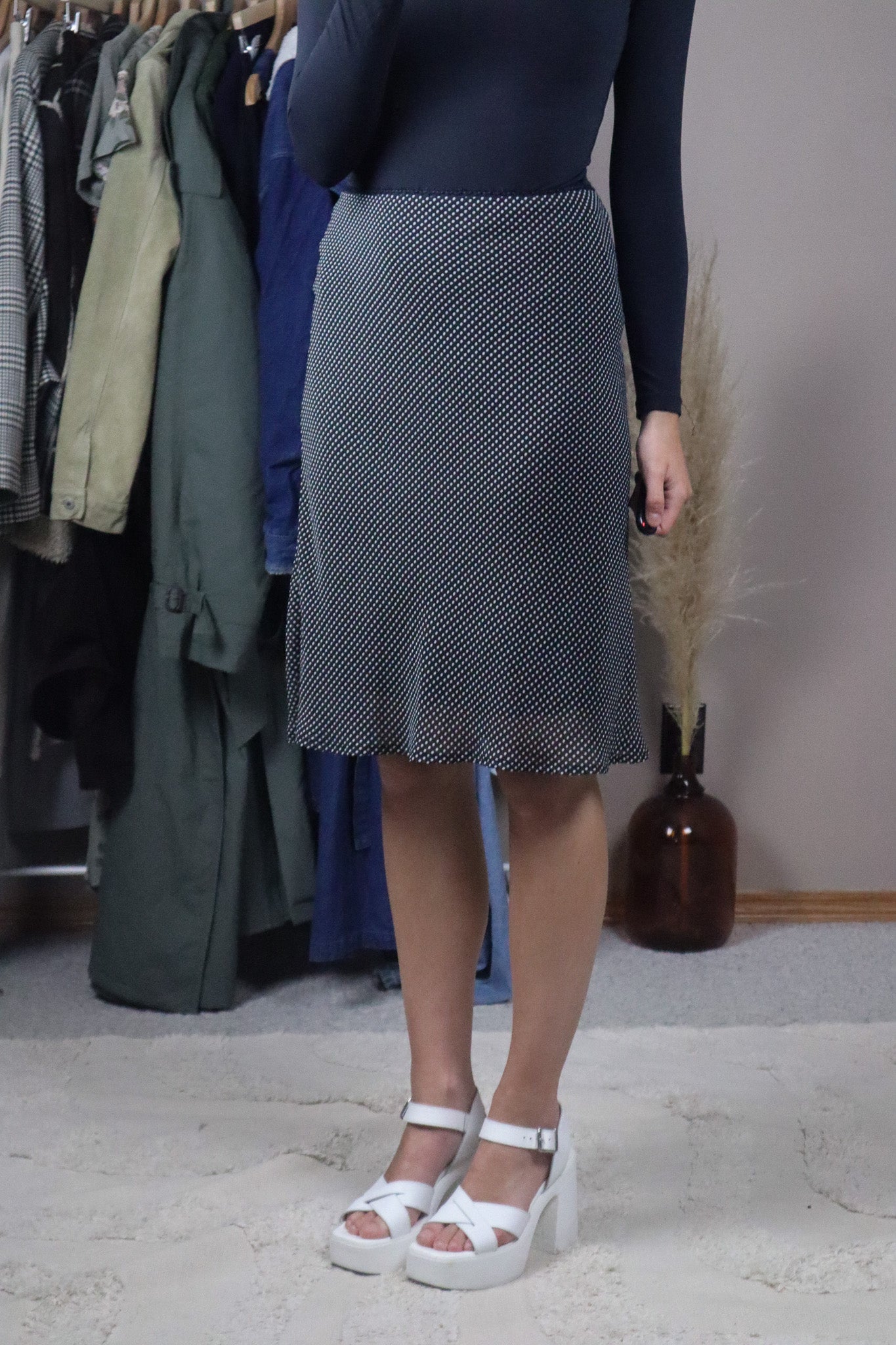 Vintage x Polka Dot Midi Skirt (L)