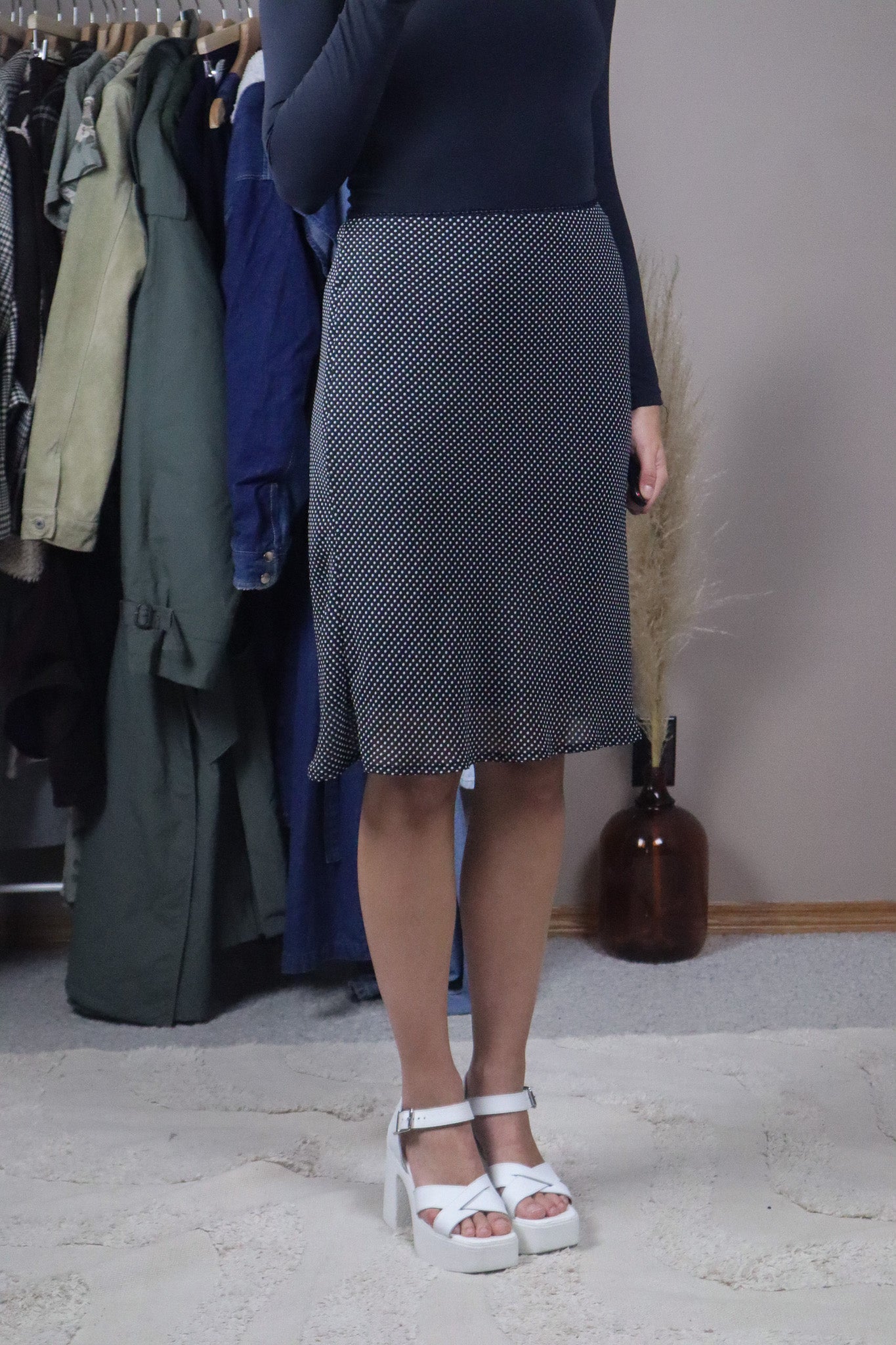 Vintage x Polka Dot Midi Skirt (L)