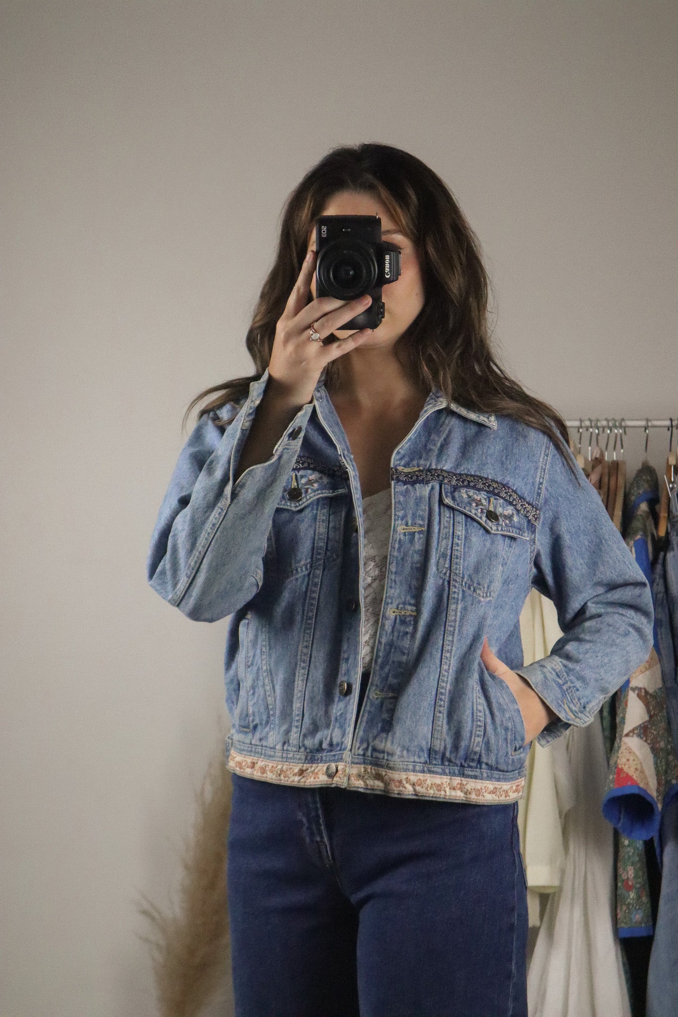 Vintage x Floral/Embroidered Denim Jacket (XS/S)