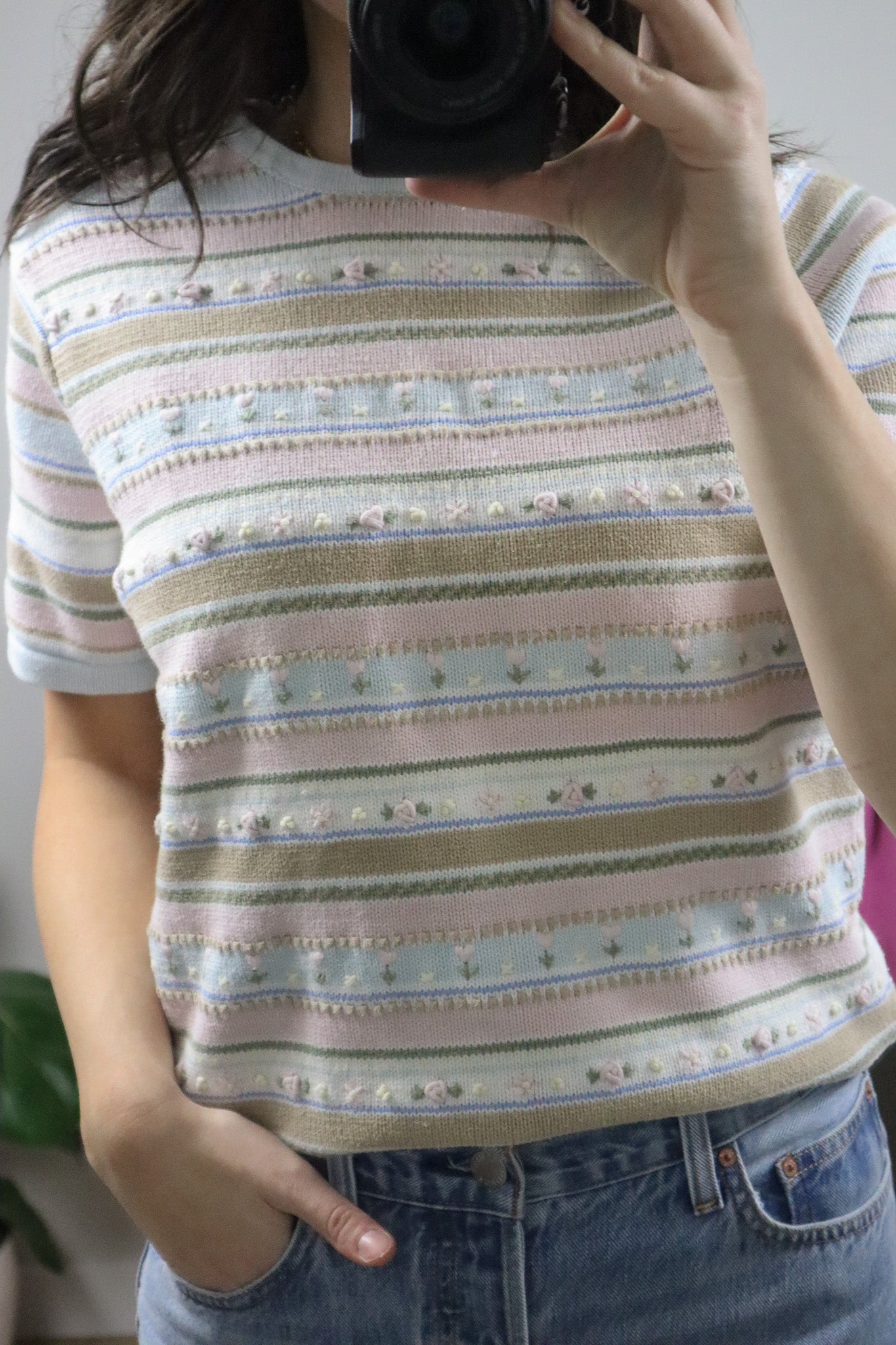 Vintage x Hand Embroidered Cotton Knit (M)