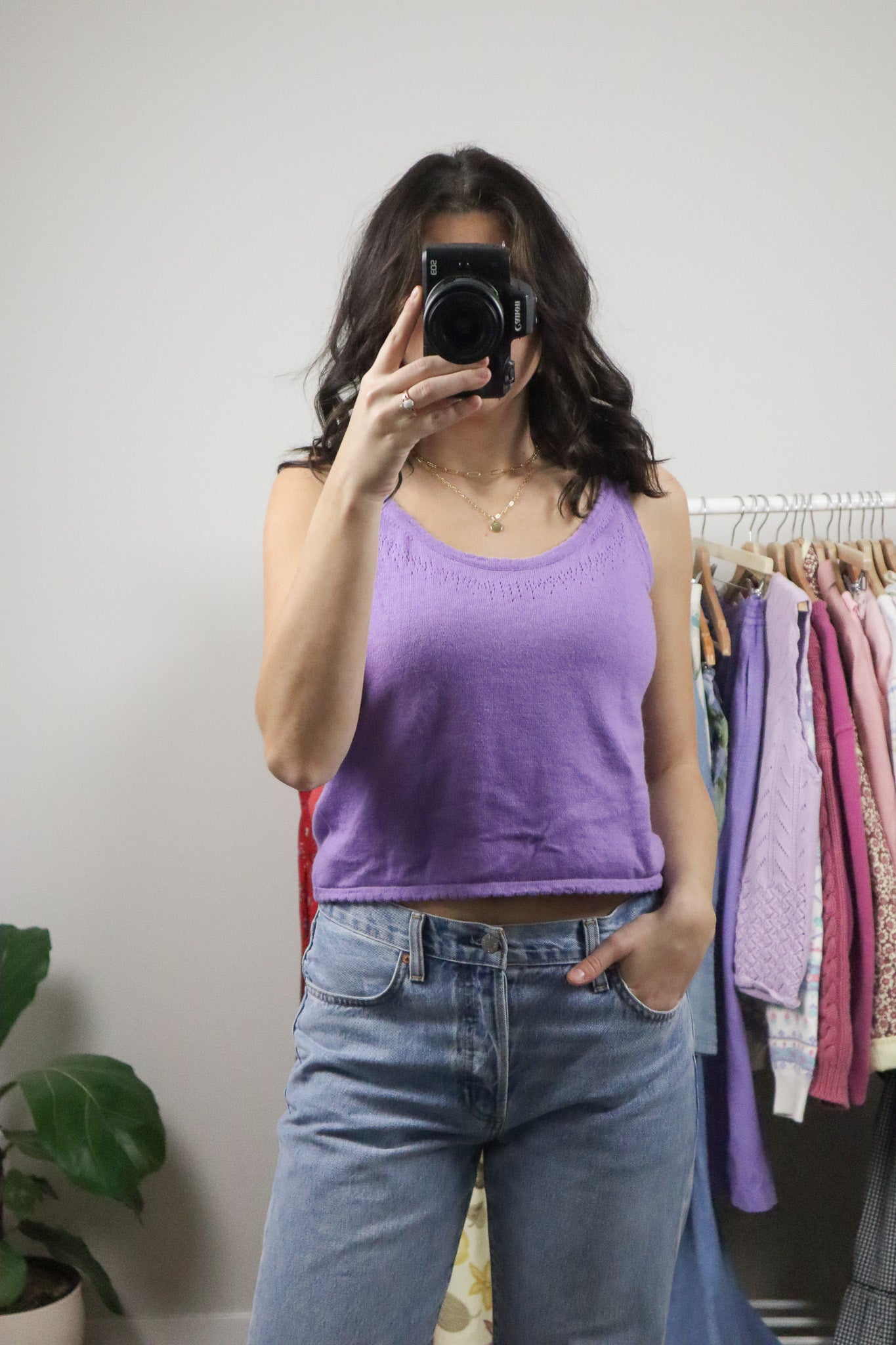 Vintage x Silk/Angora Cropped Knit Tank (4-8)