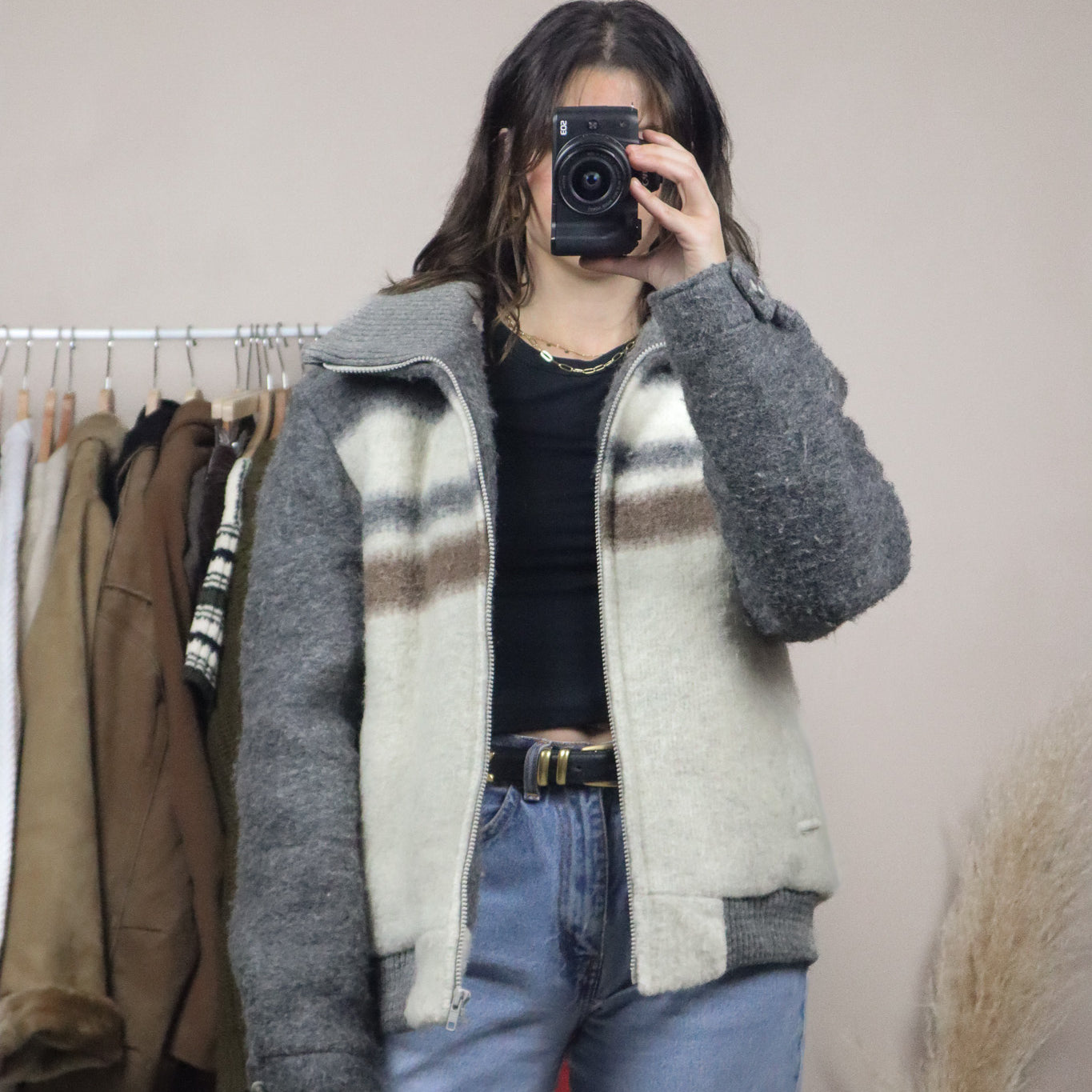 Vintage x Wool Striped Bomber Coat (M)
