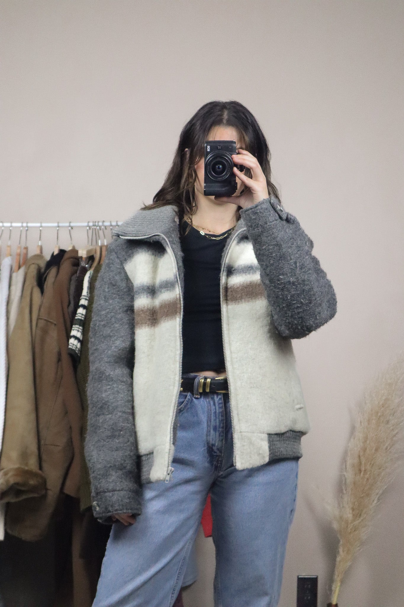 Vintage x Wool Striped Bomber Coat (M)