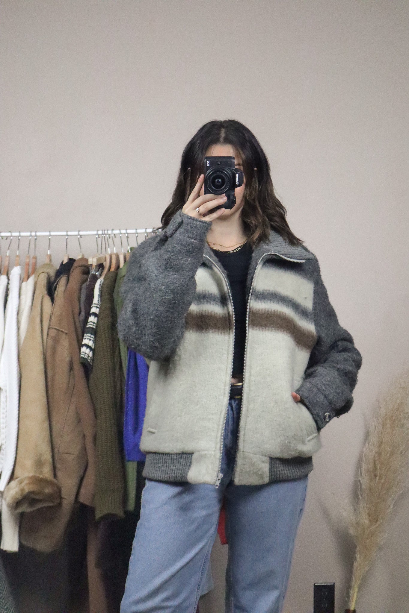 Vintage x Wool Striped Bomber Coat (M)