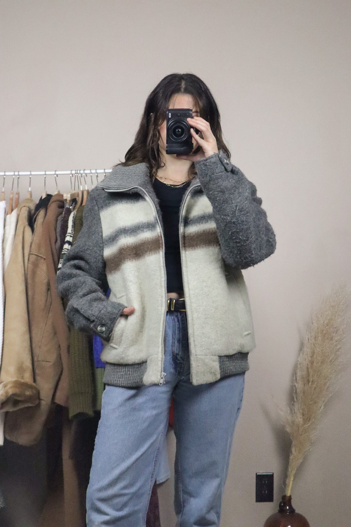 Vintage x Wool Striped Bomber Coat (M)