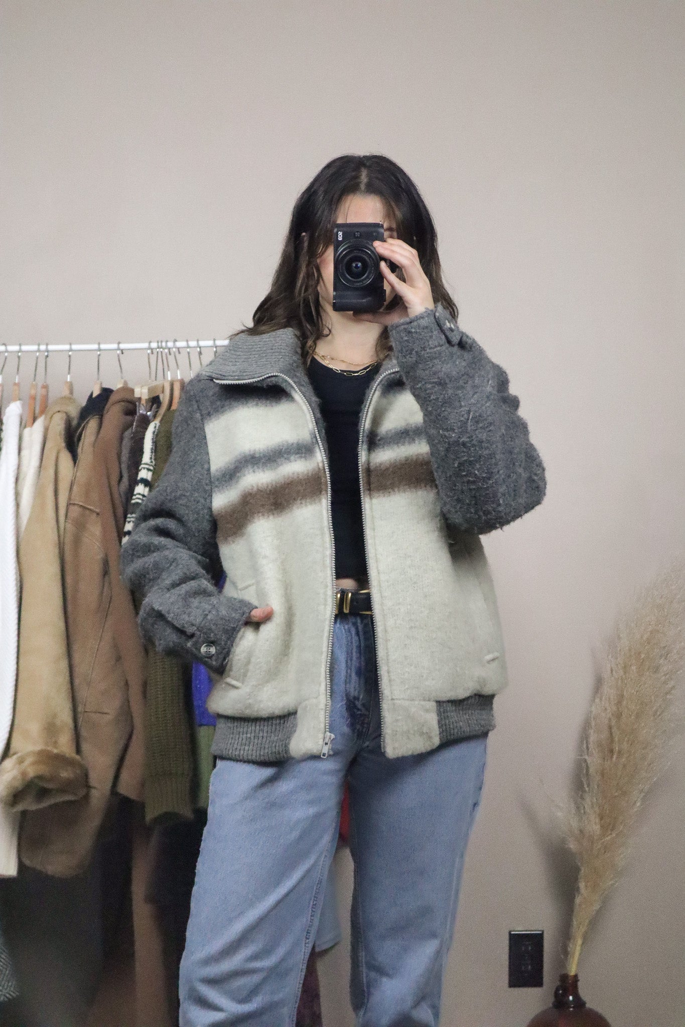 Vintage x Wool Striped Bomber Coat (M)