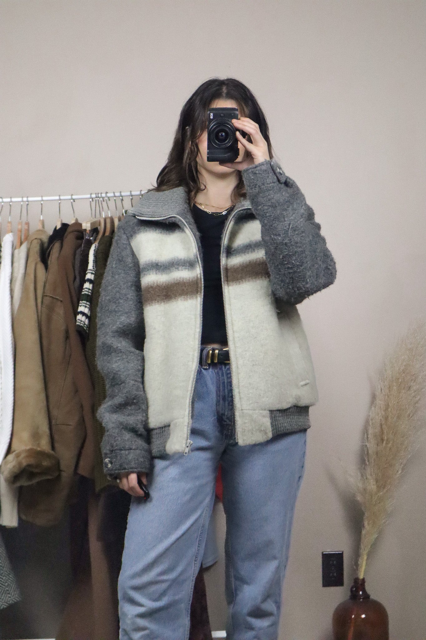 Vintage x Wool Striped Bomber Coat (M)
