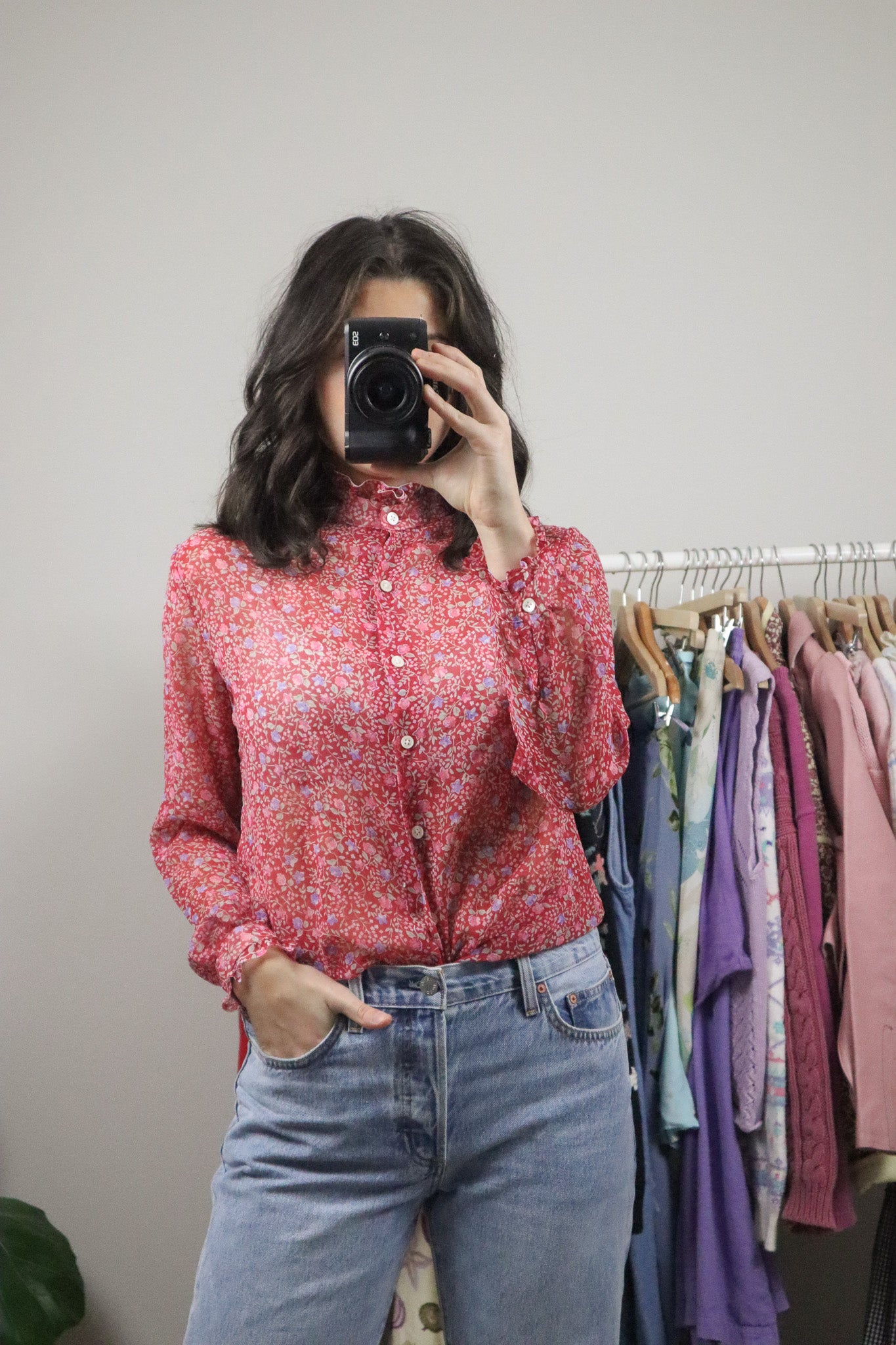 Vintage x Floral Sheer Blouse (M)