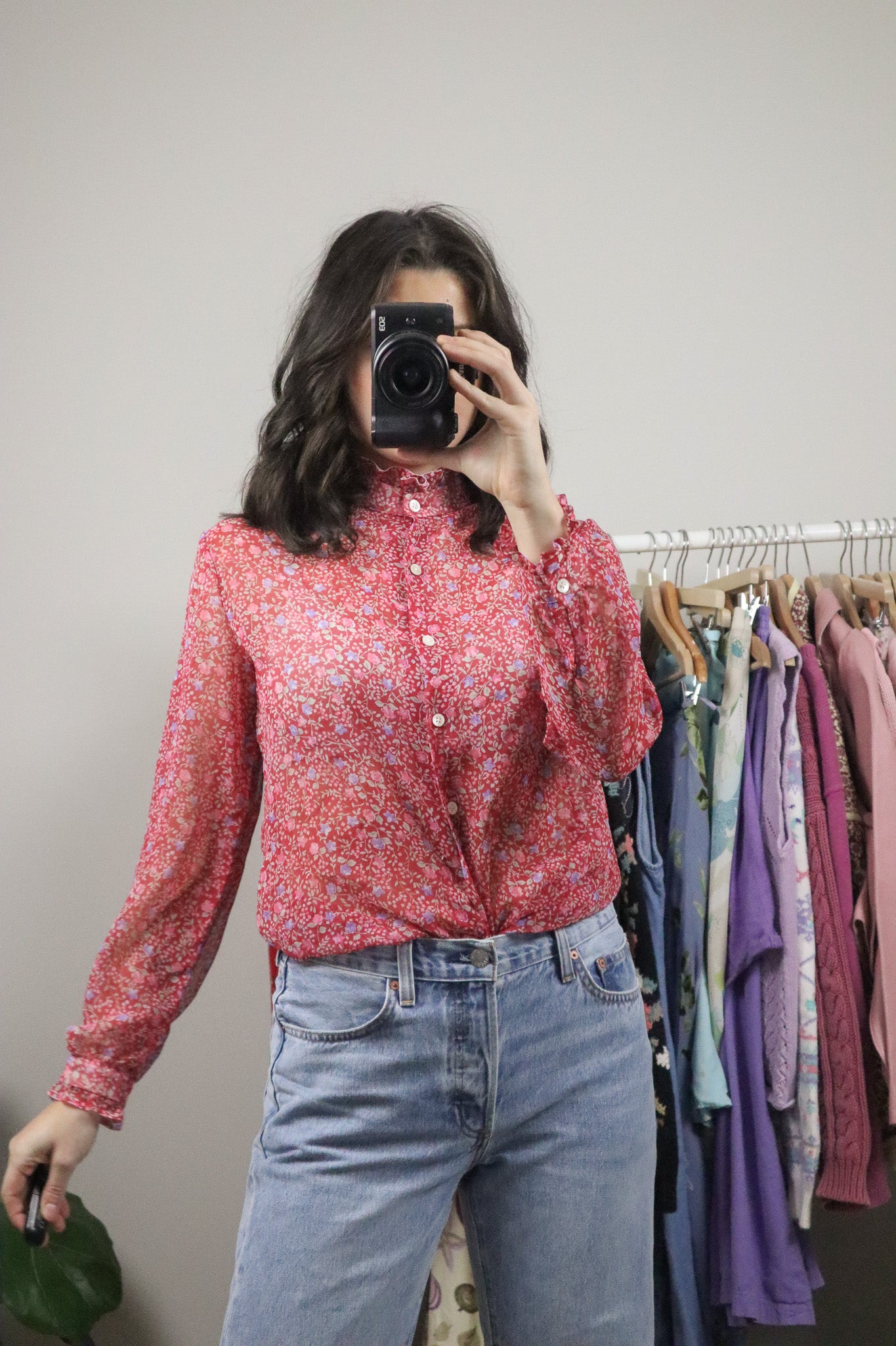 Vintage x Floral Sheer Blouse (M)