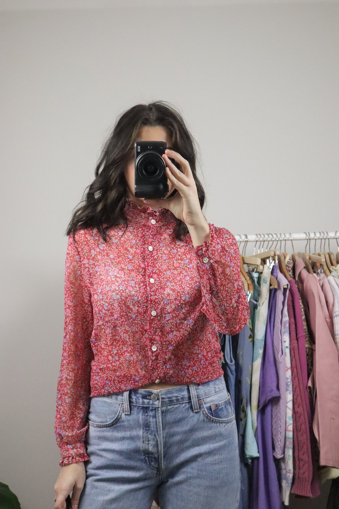 Vintage x Floral Sheer Blouse (M)