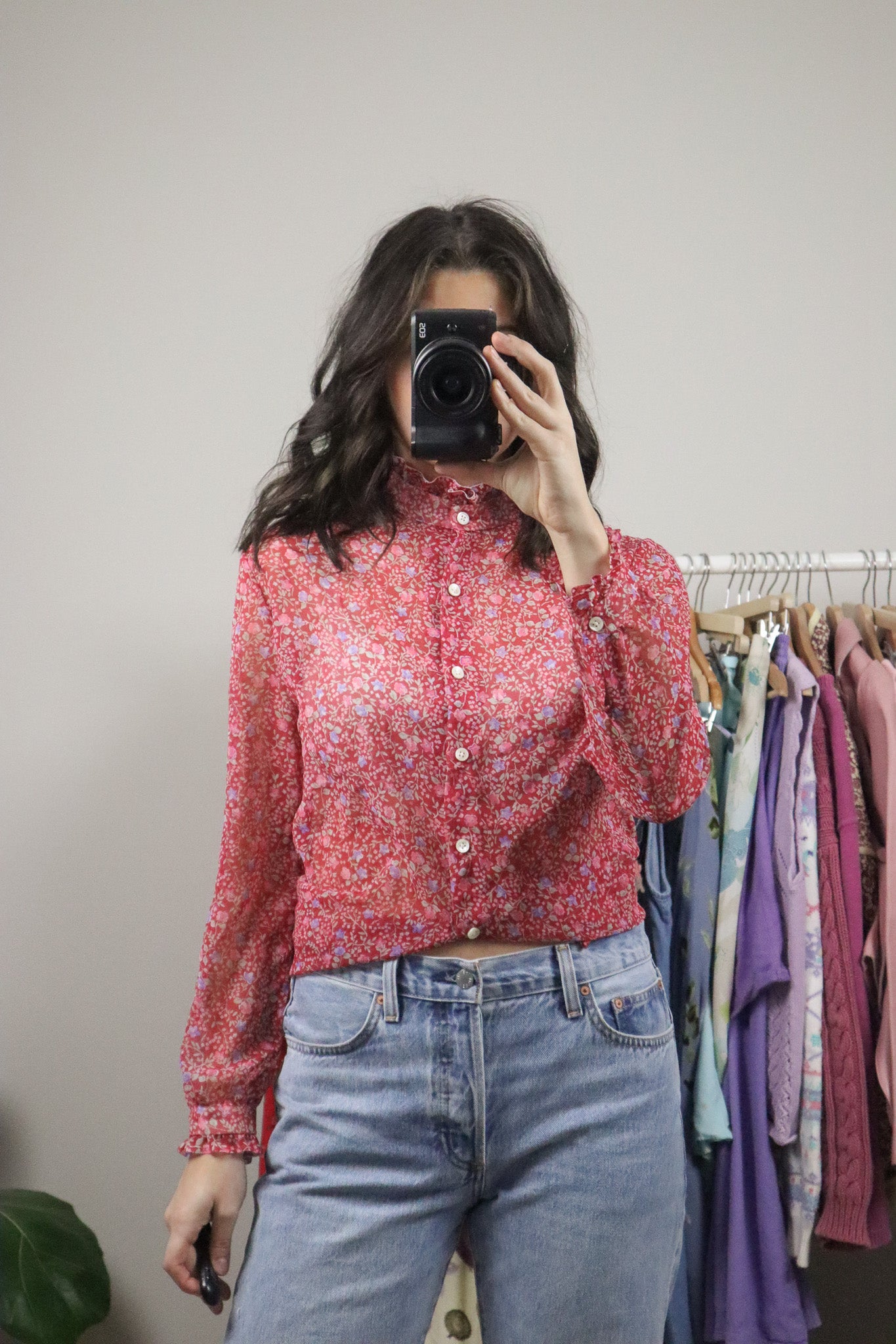 Vintage x Floral Sheer Blouse (M)