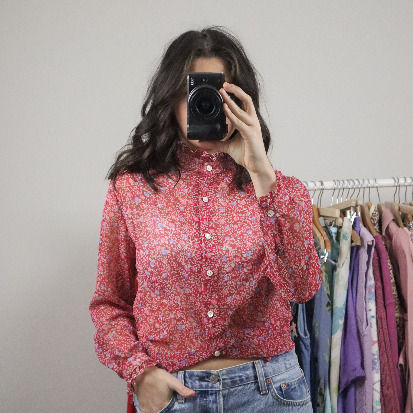 Vintage x Floral Sheer Blouse (M)