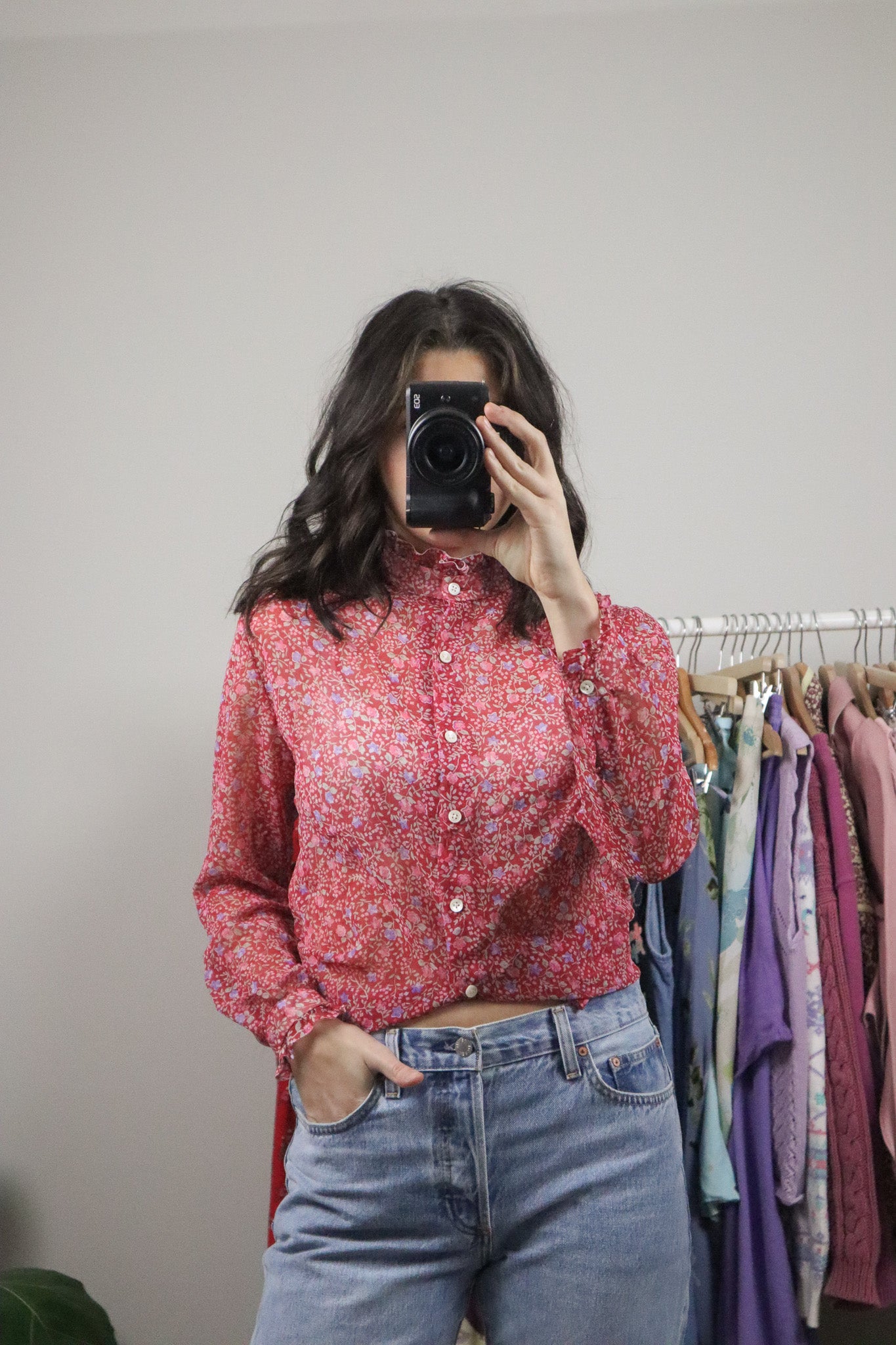 Vintage x Floral Sheer Blouse (M)