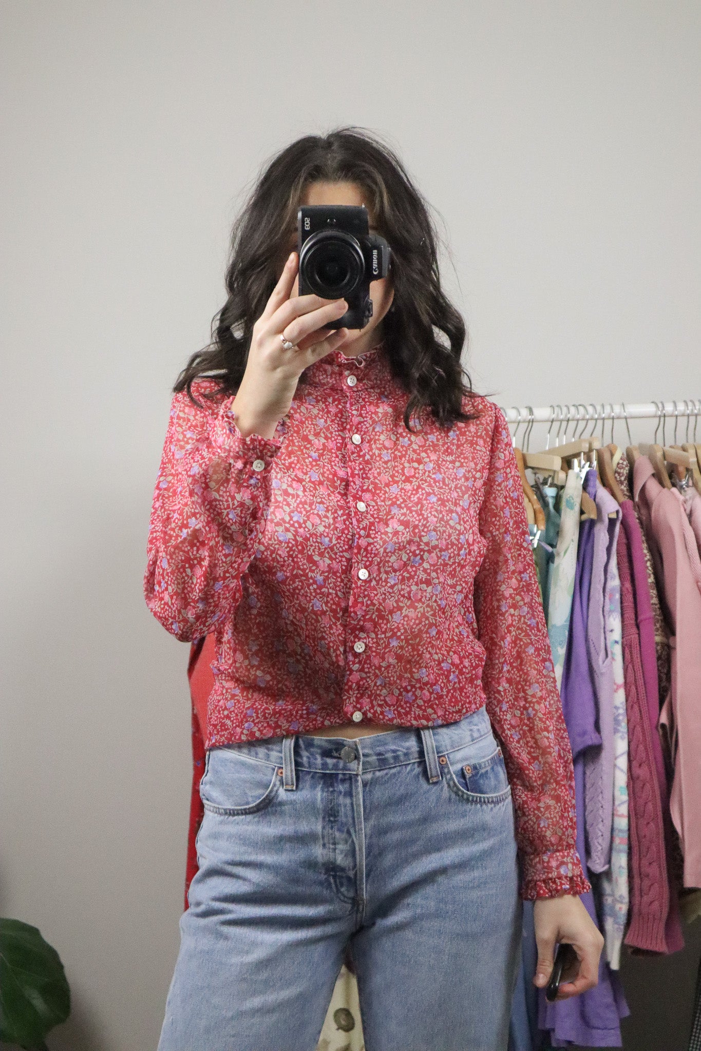 Vintage x Floral Sheer Blouse (M)