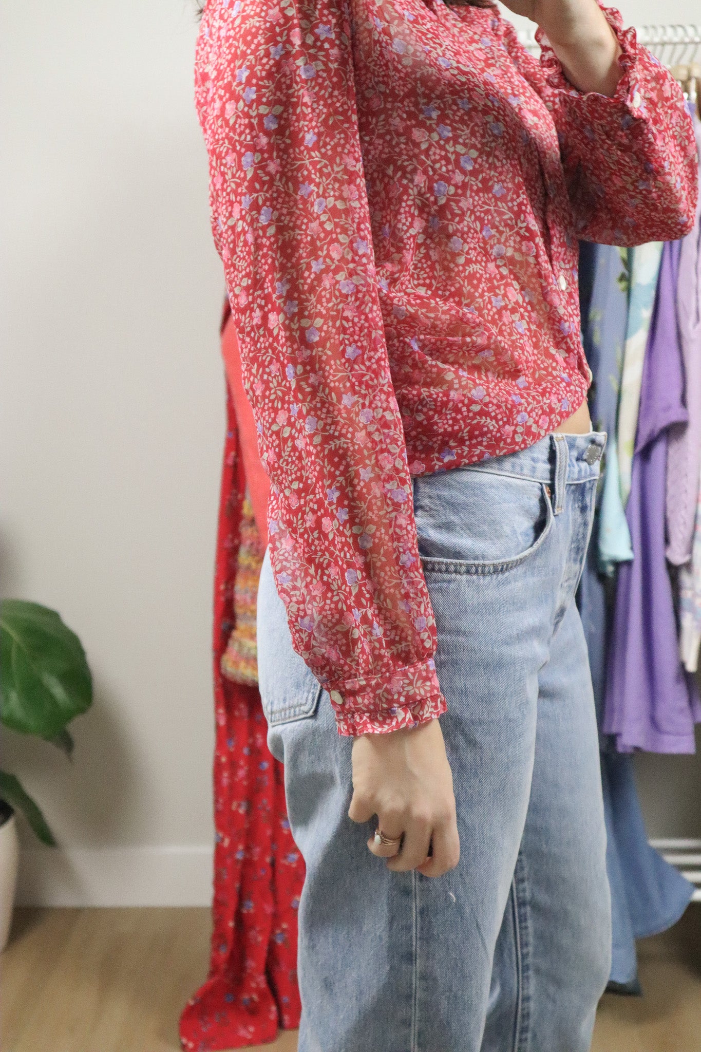 Vintage x Floral Sheer Blouse (M)