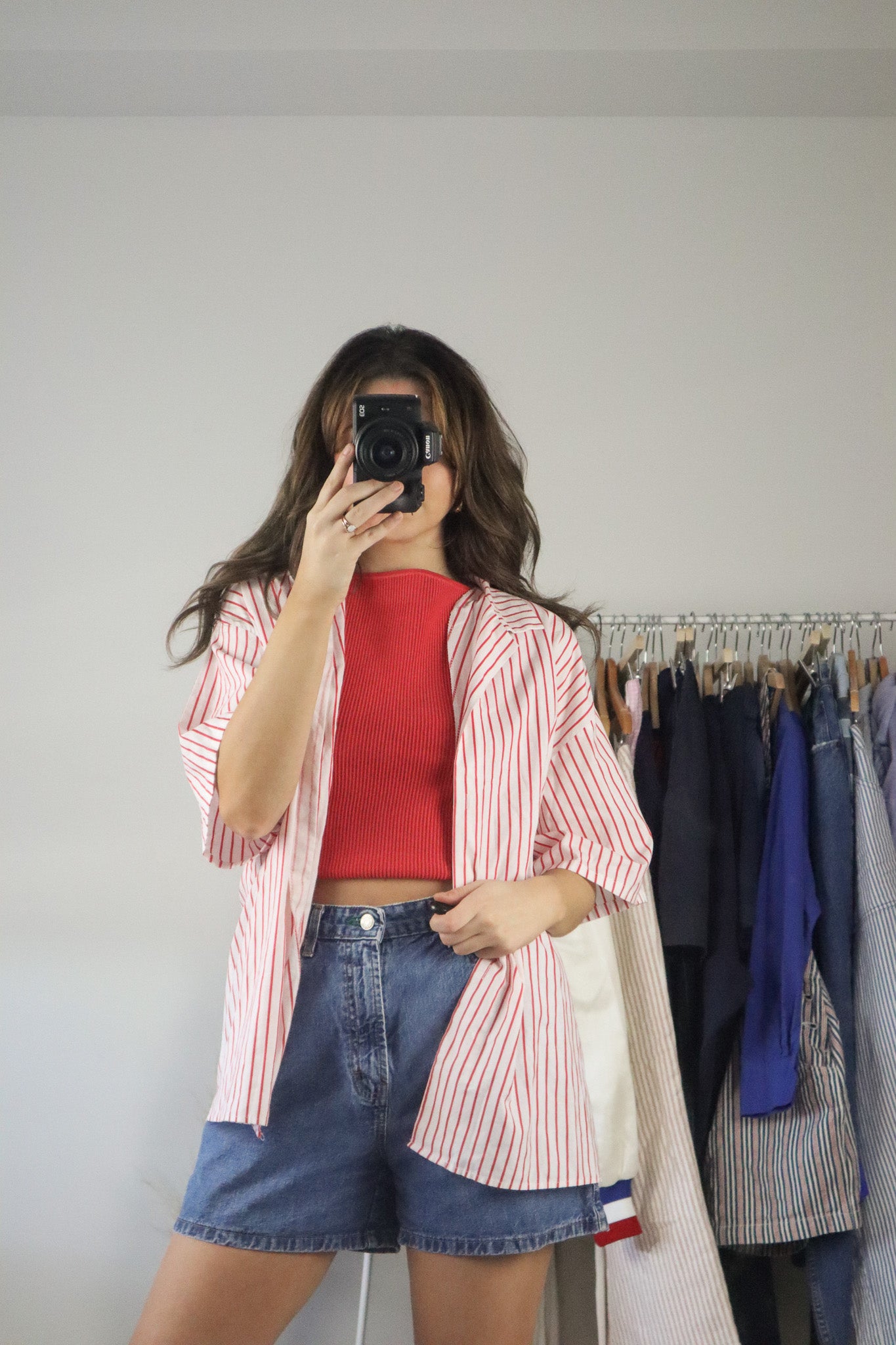 Made in Canada x Vintage x Striped Short-Sleeve Blouse (M)