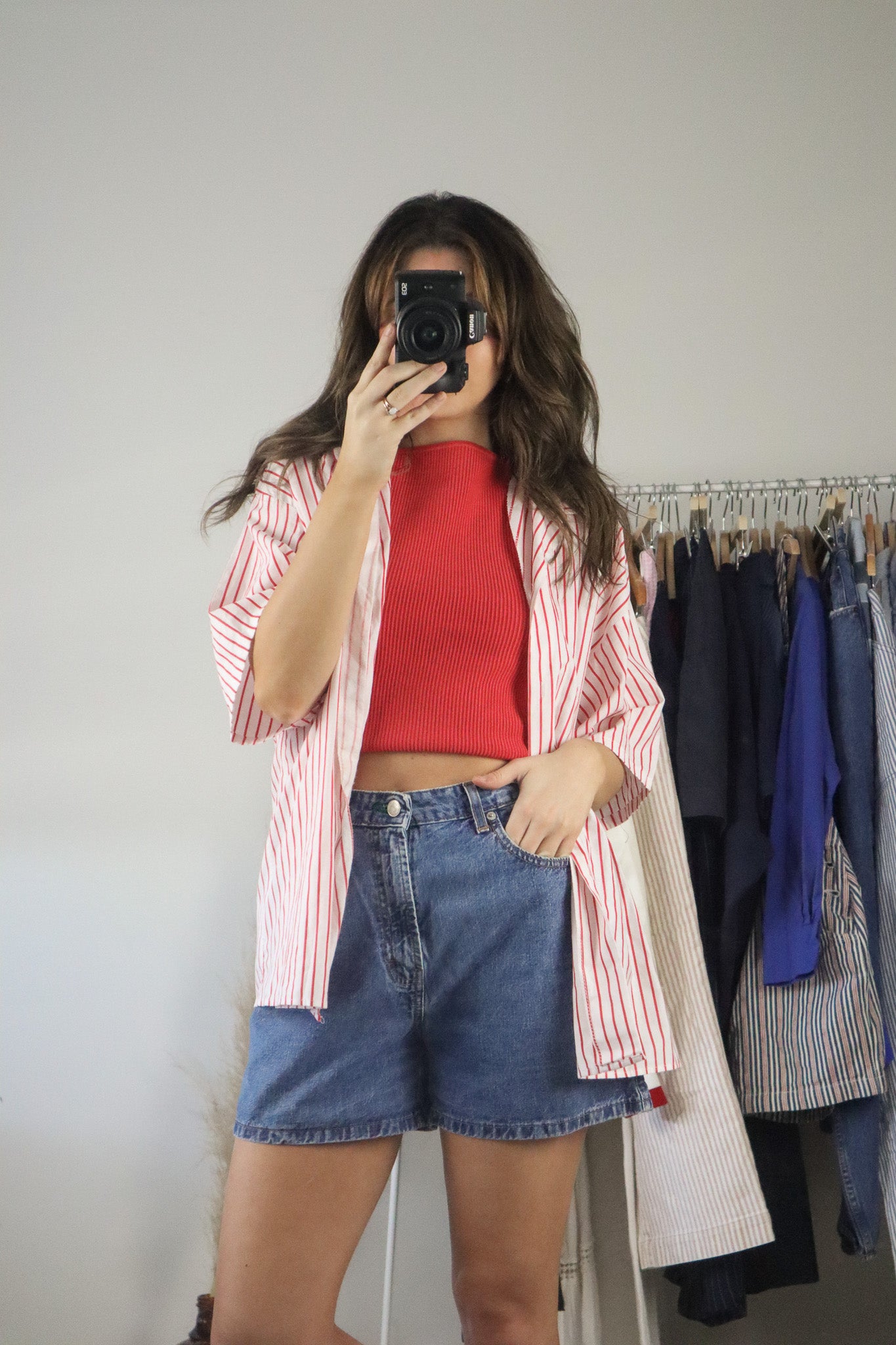 Made in Canada x Vintage x Striped Short-Sleeve Blouse (M)