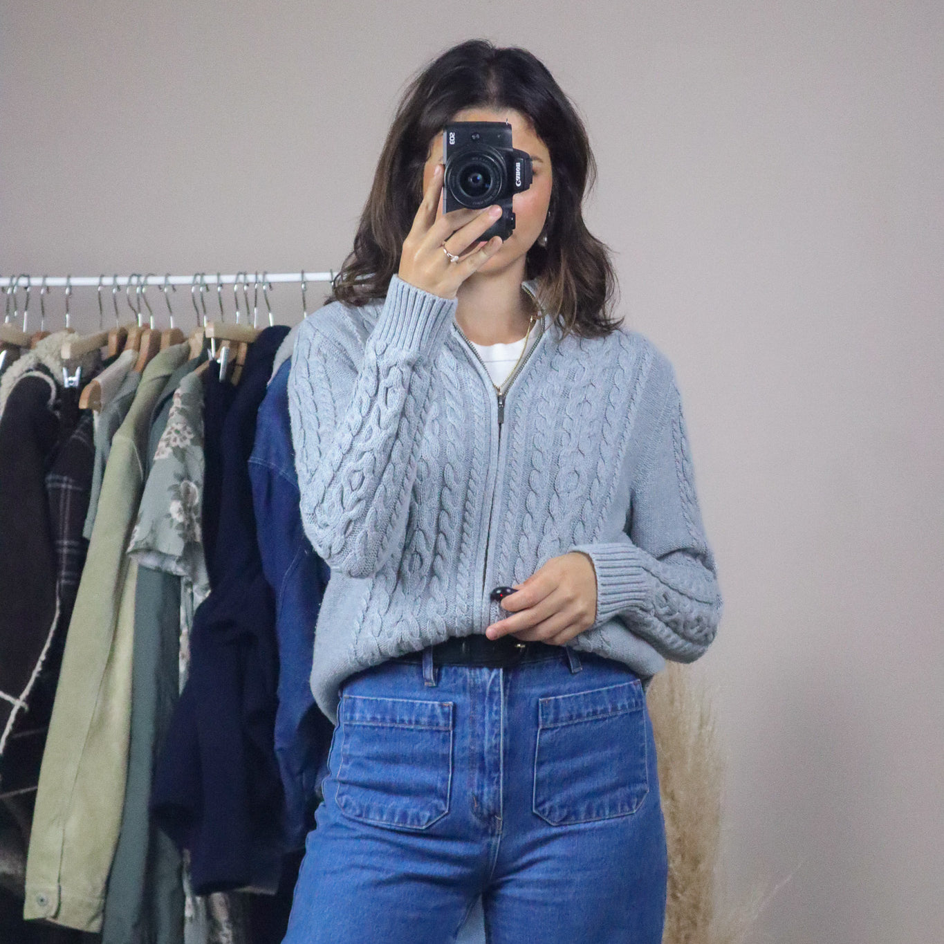 Vintage x Zip Up Knit Cardigan (S/M)