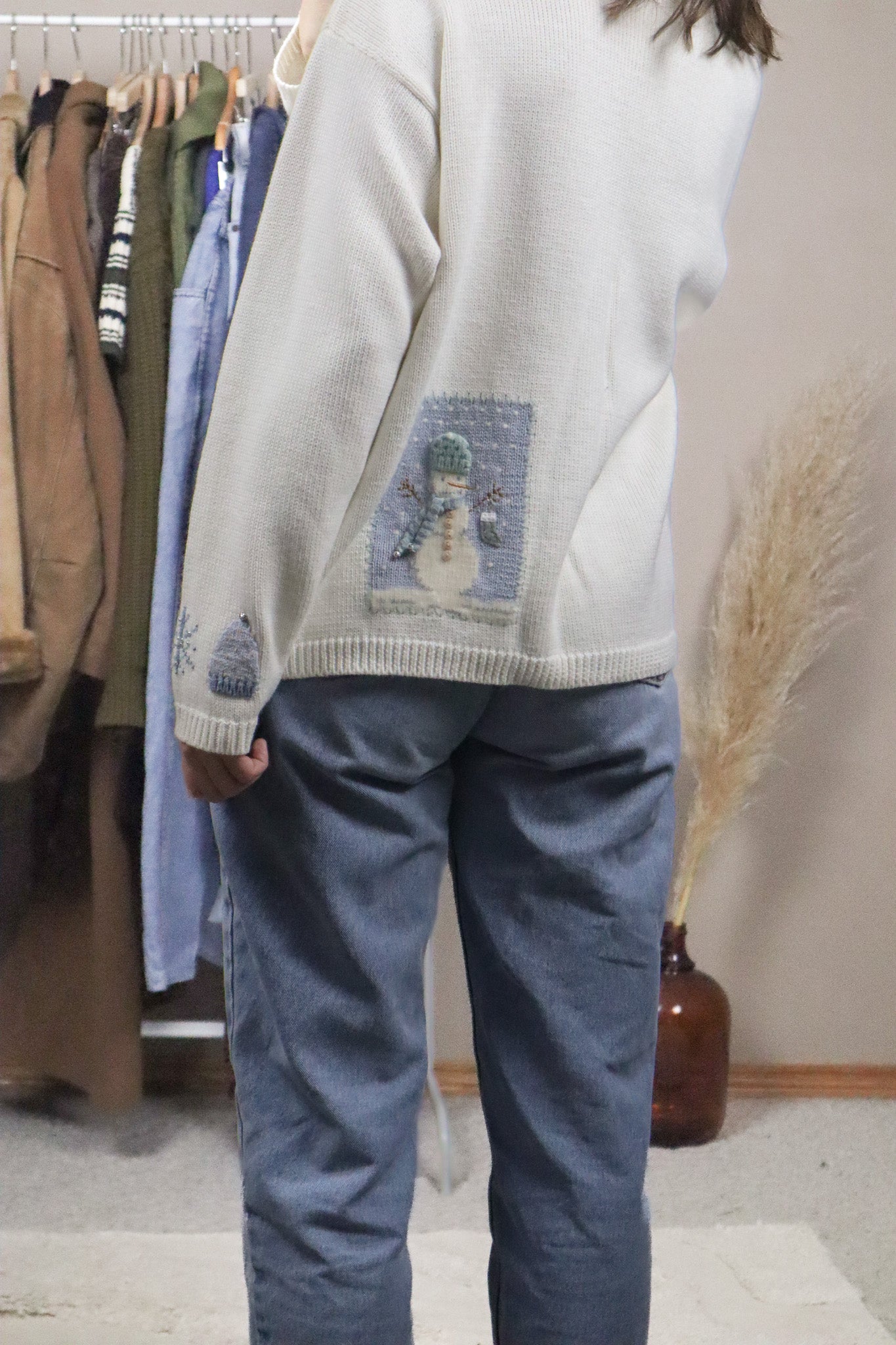 Vintage x Embroidered/Beaded Christmas Graphic Cardigan (M)