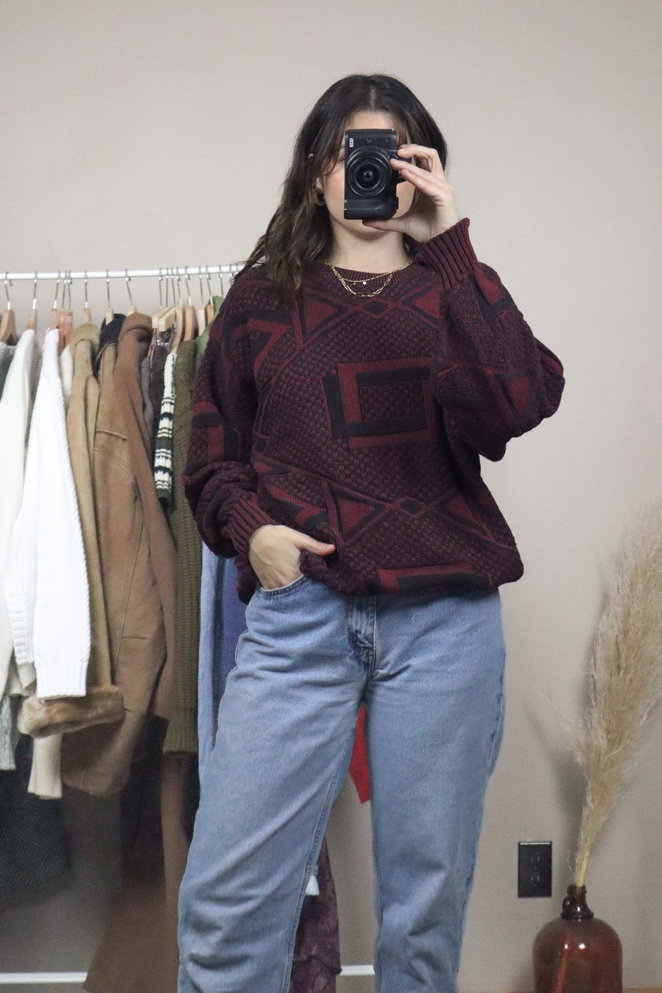 Made in USA x Vintage x Patterned Textured Knit (L)