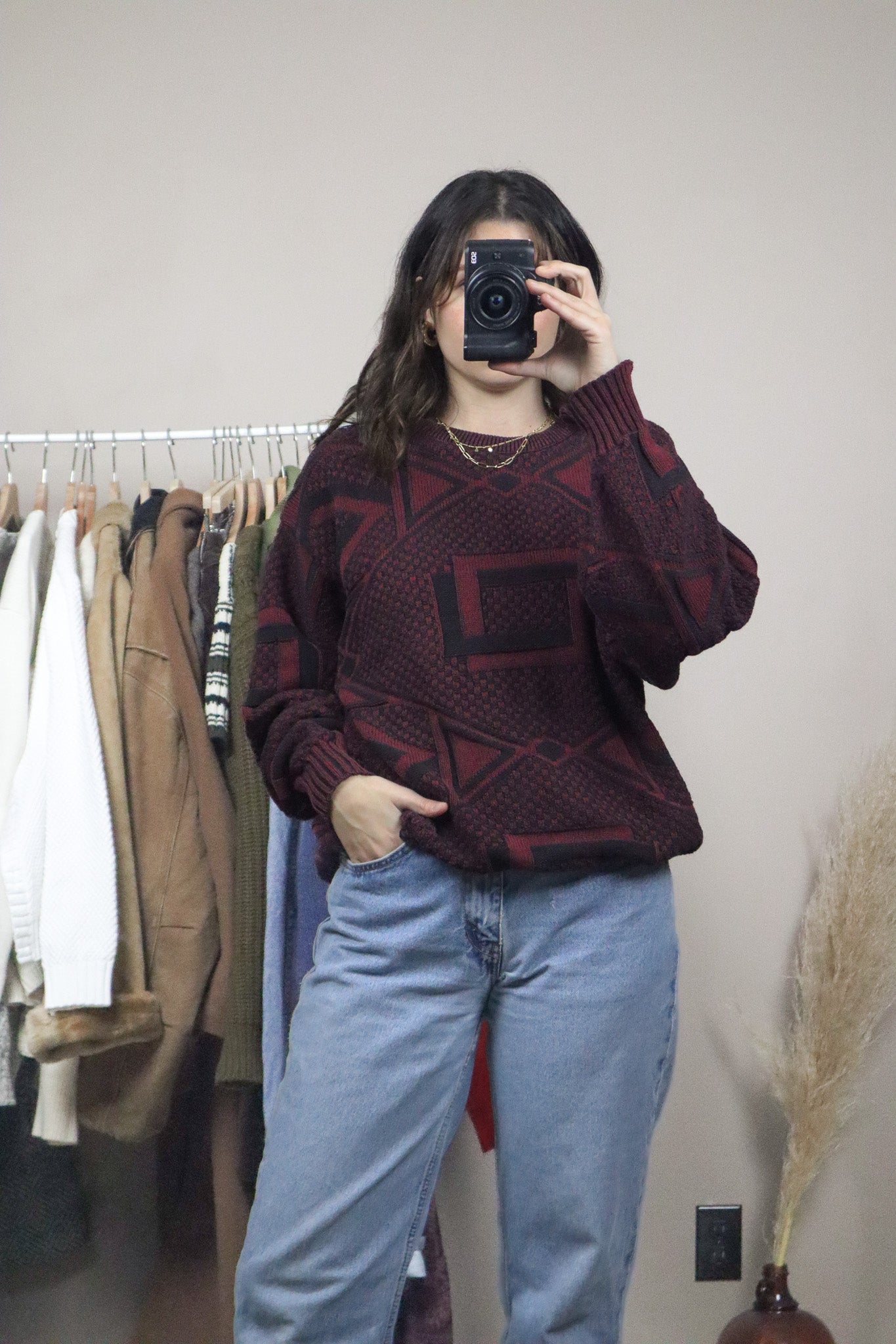 Made in USA x Vintage x Patterned Textured Knit (L)