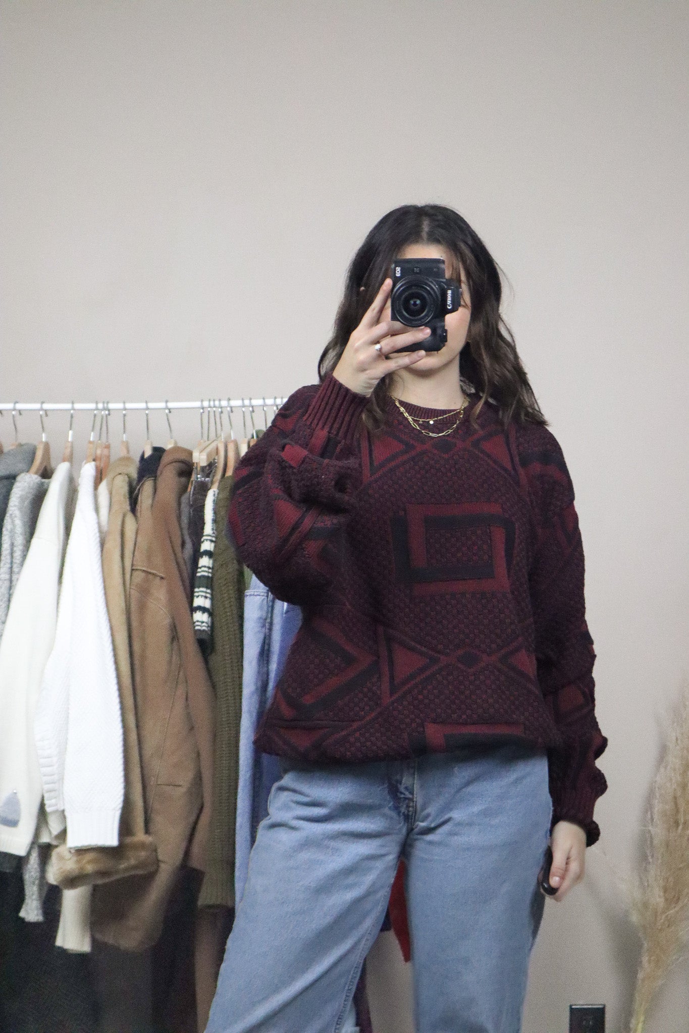 Made in USA x Vintage x Patterned Textured Knit (L)