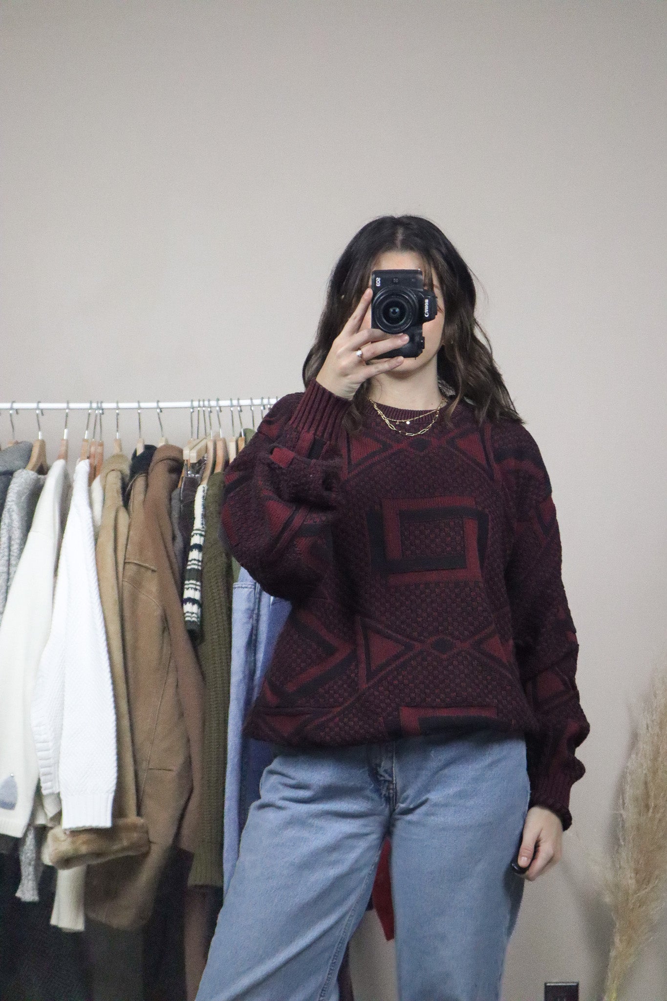 Made in USA x Vintage x Patterned Textured Knit (L)