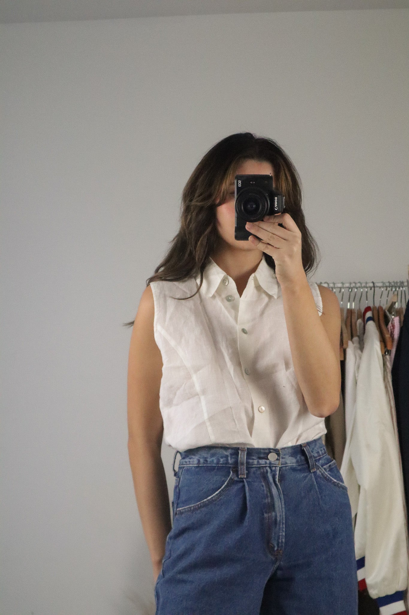 Vintage x Linen Button-Up Tank (L)