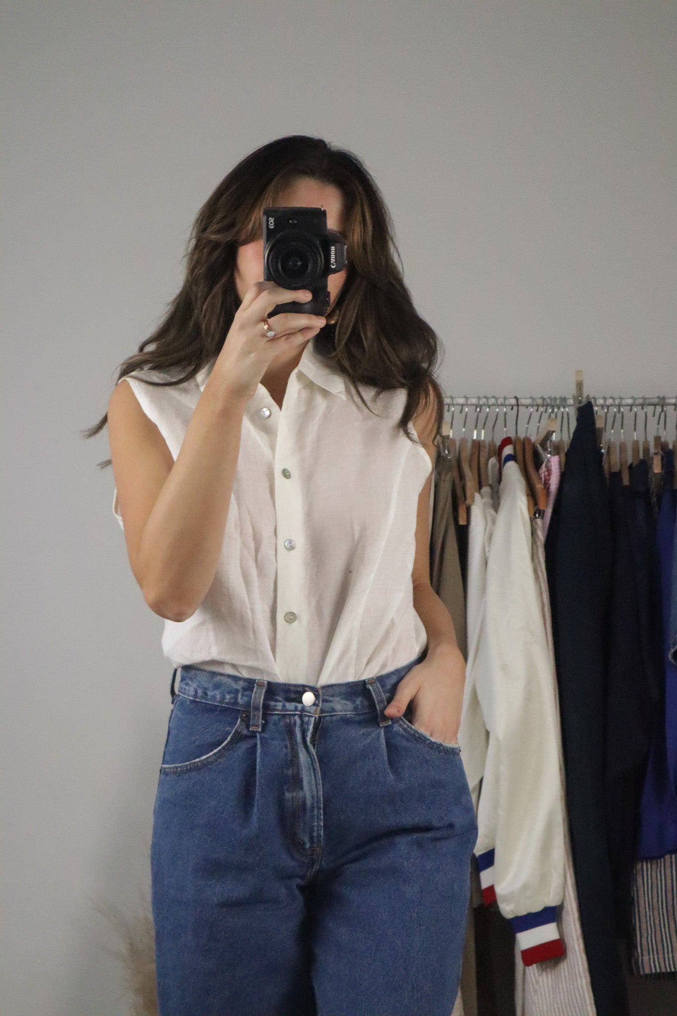 Vintage x Linen Button-Up Tank (L)