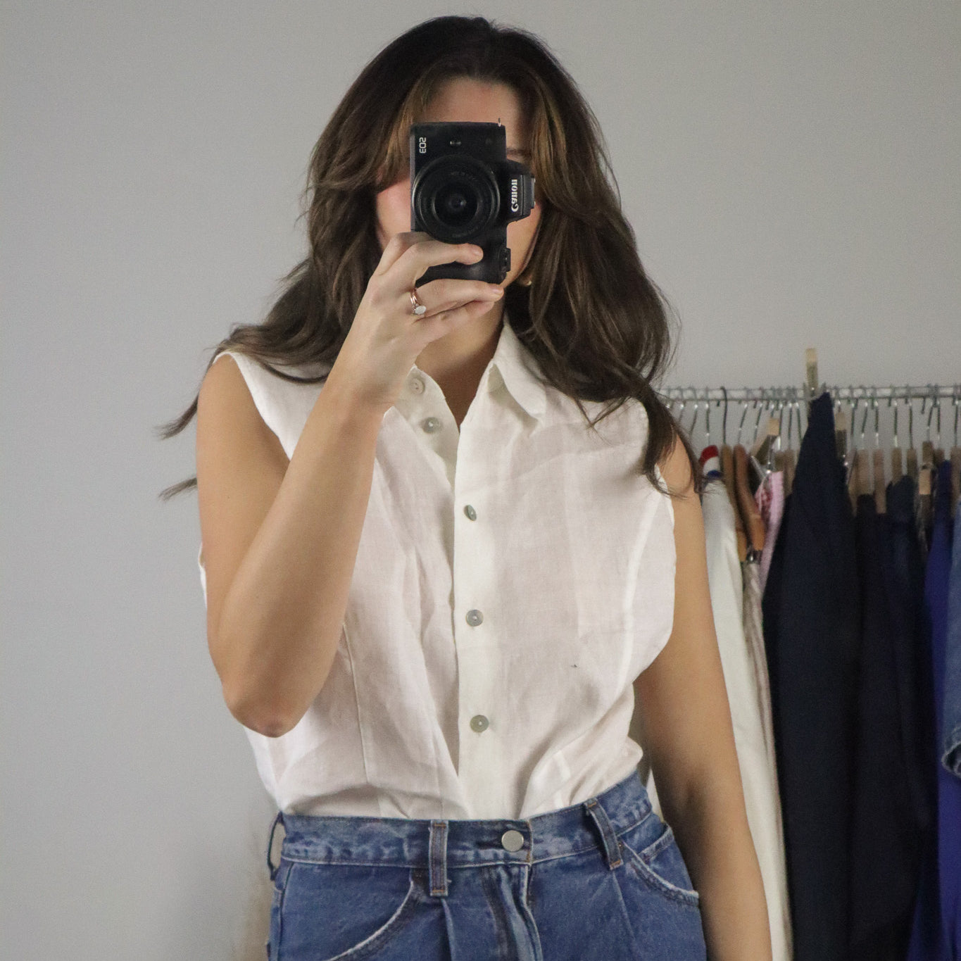 Vintage x Linen Button-Up Tank (L)