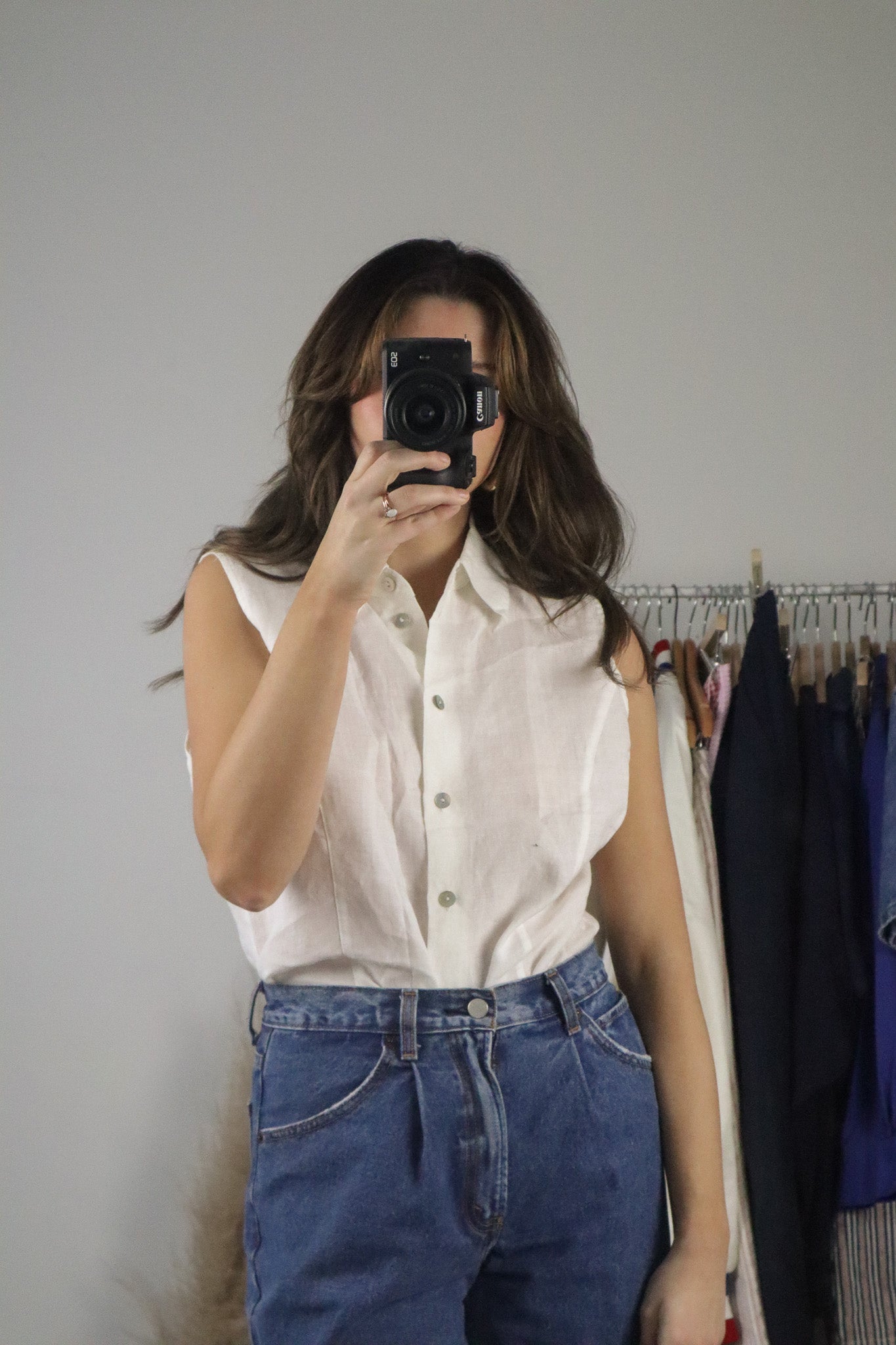 Vintage x Linen Button-Up Tank (L)